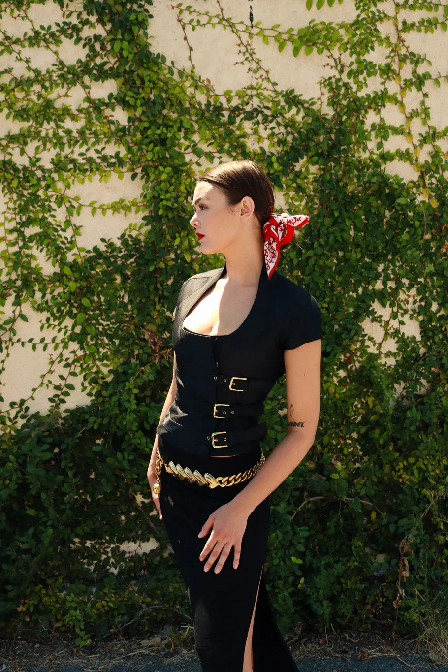 Buckle Corset Silk Top
