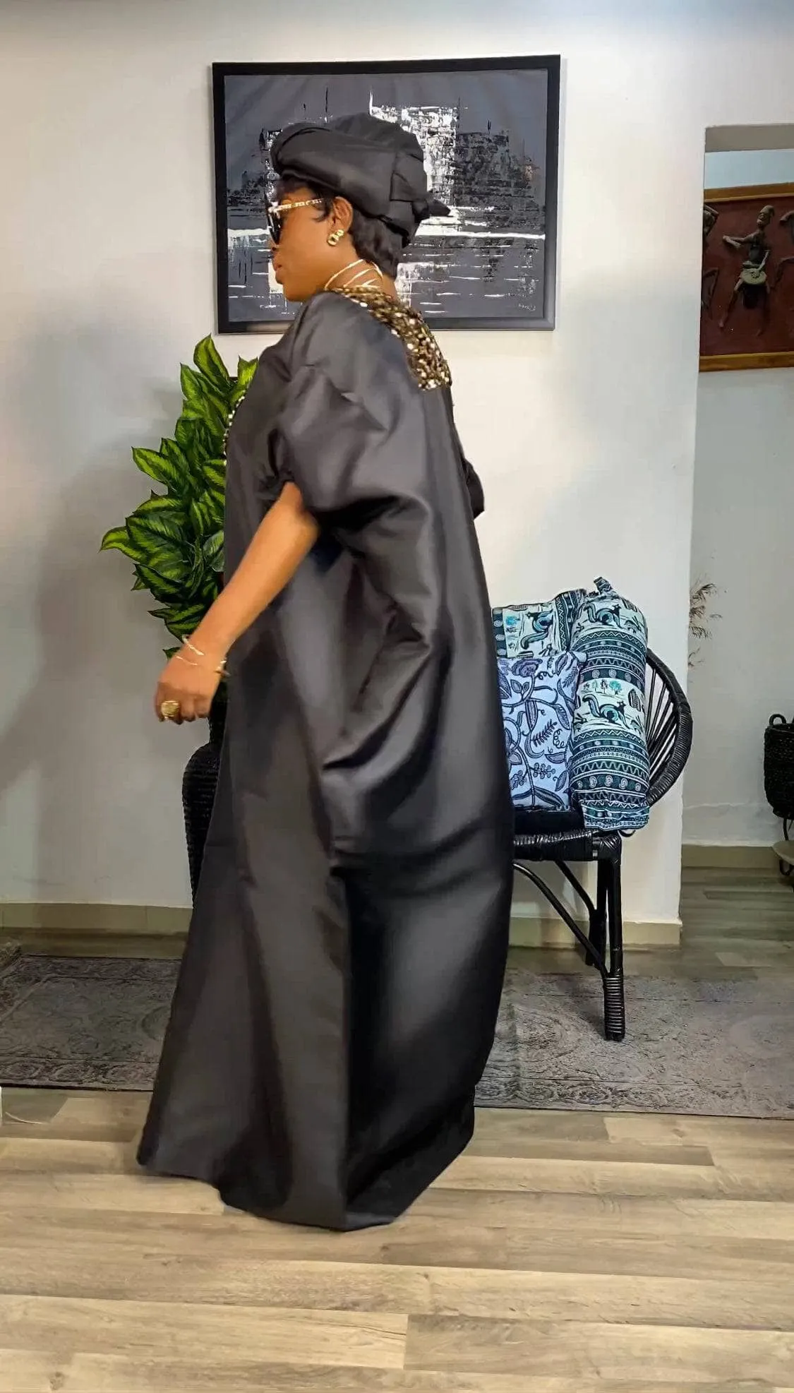 Buga Boubou Kaftan African dress- Mikado Silk fabric (Black)