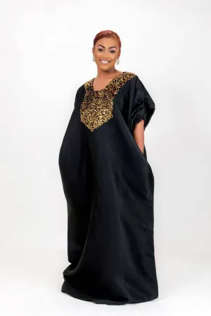 Buga Boubou Kaftan African dress- Mikado Silk fabric (Black)