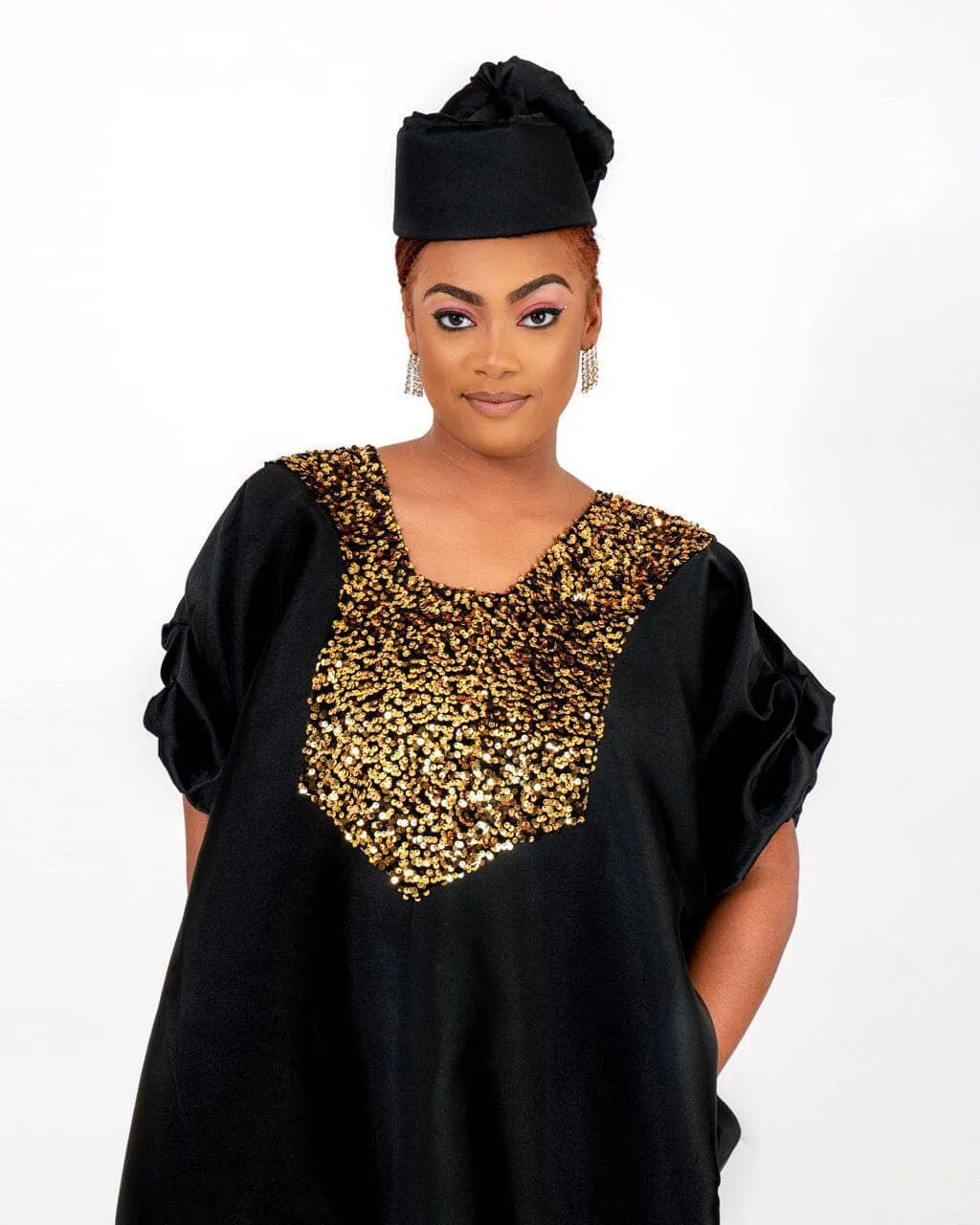 Buga Boubou Kaftan African dress- Mikado Silk fabric (Black)