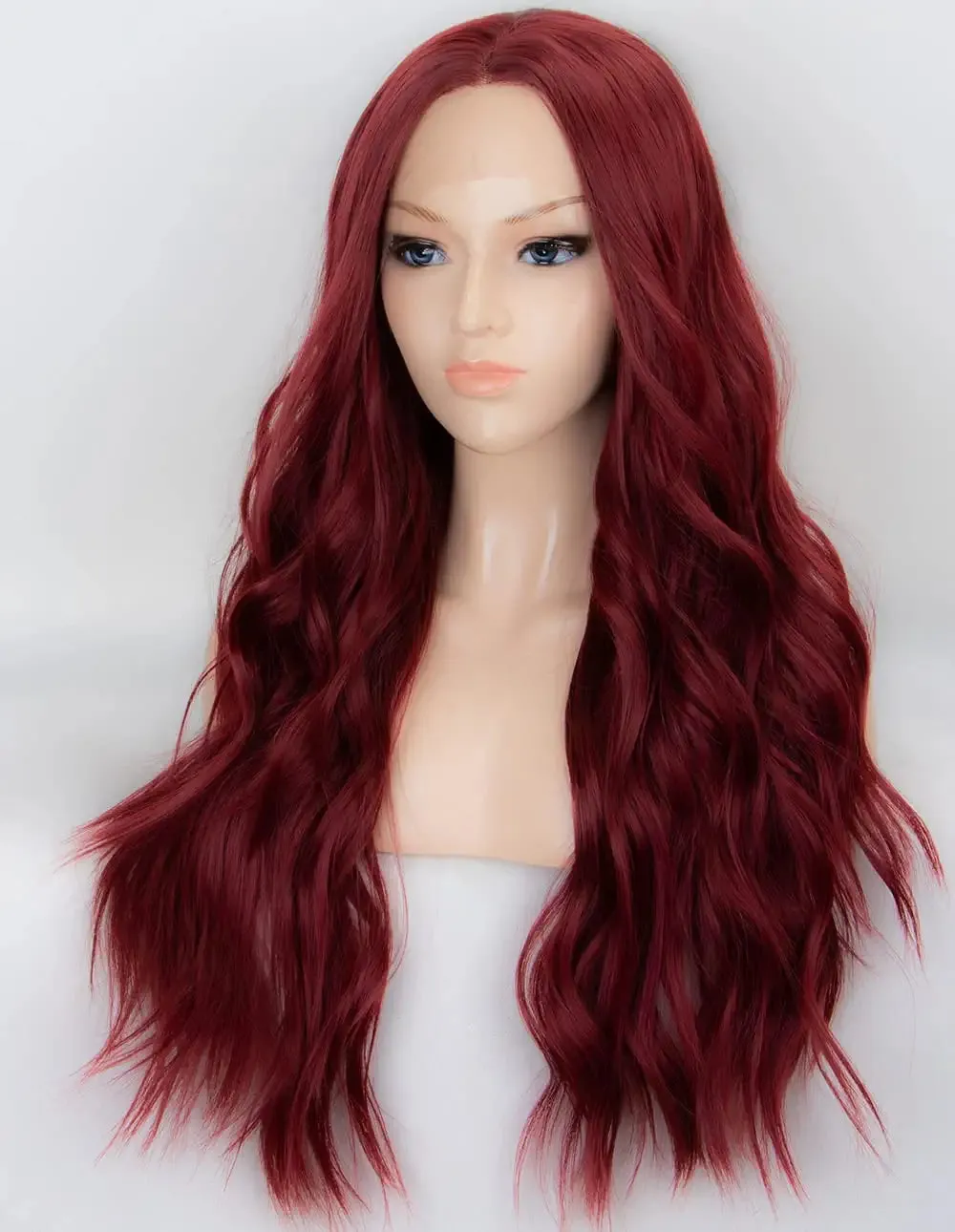 Burgundy Middle Parting Wavy Lace Wig