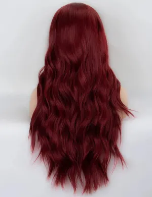Burgundy Middle Parting Wavy Lace Wig