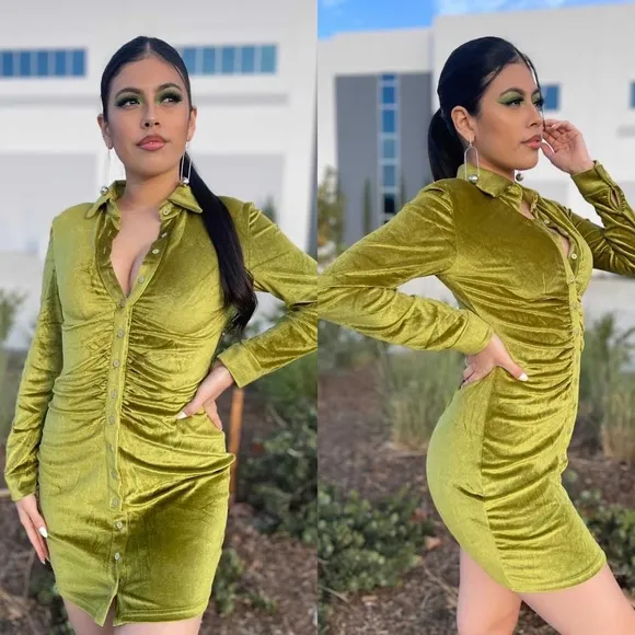 🆕Button down ruched velvet dress