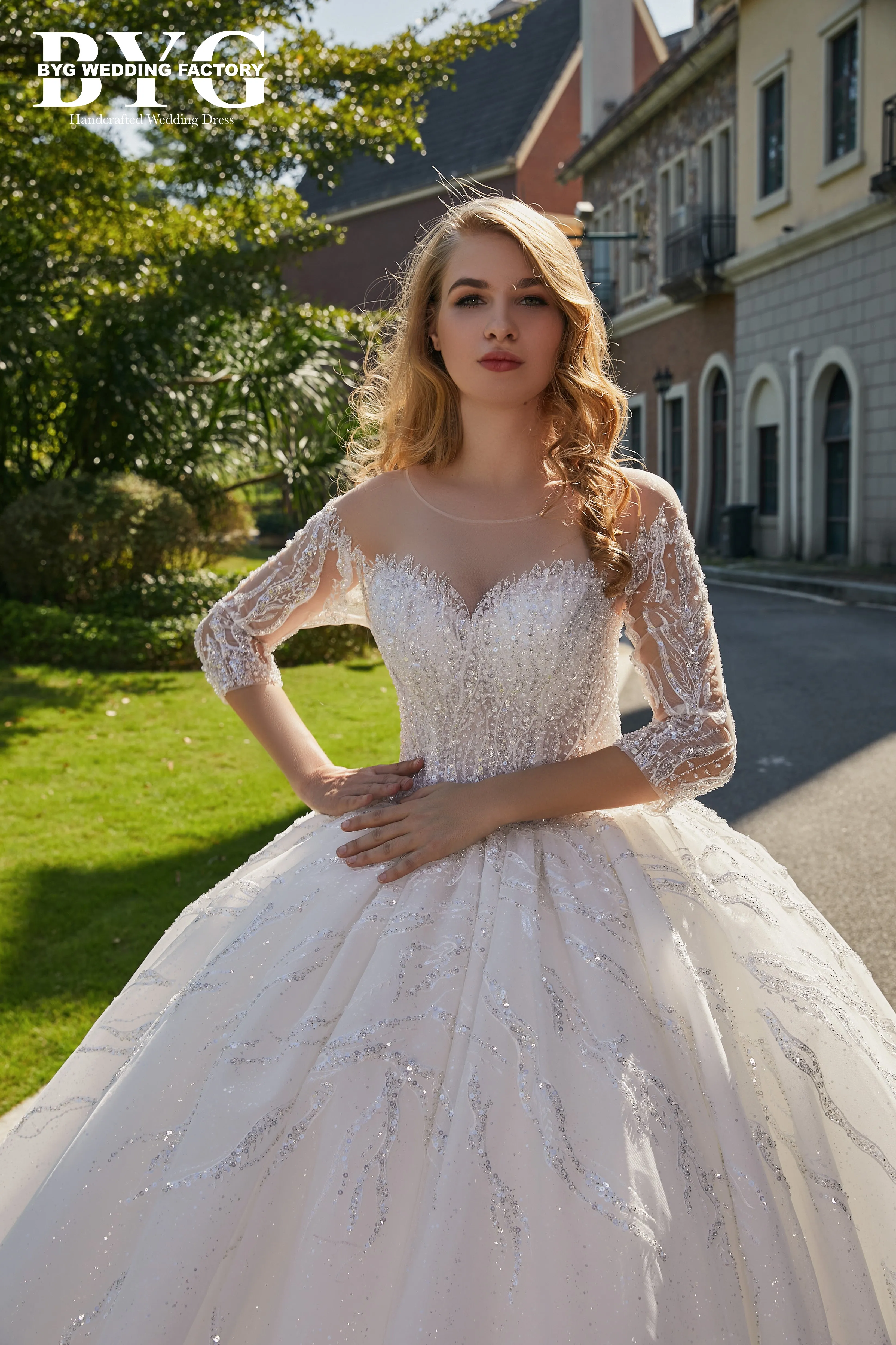 BYG #B202 bling crystal beaded wedding gown