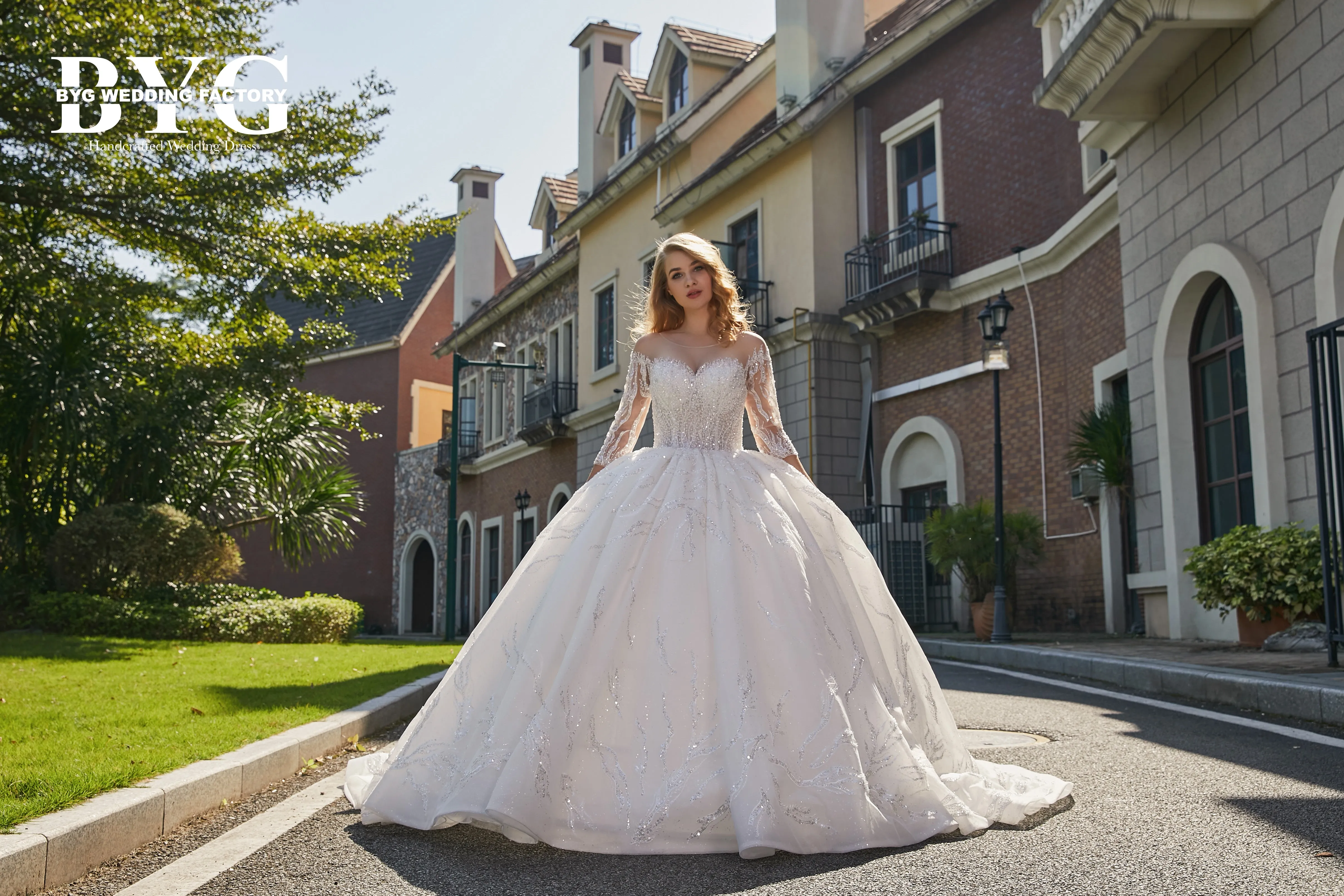 BYG #B202 bling crystal beaded wedding gown