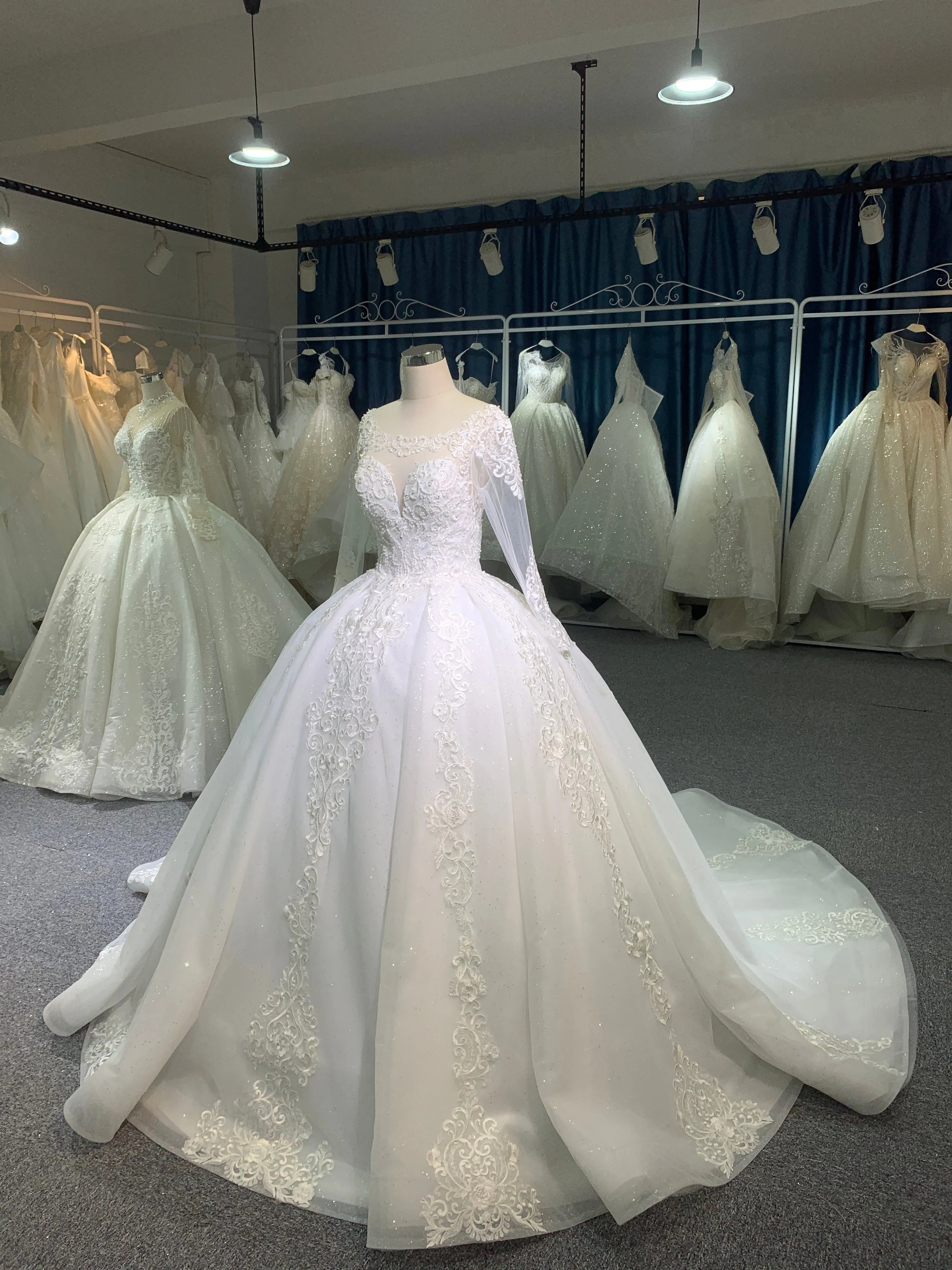BYG lace beaded long sleeves wedding dress