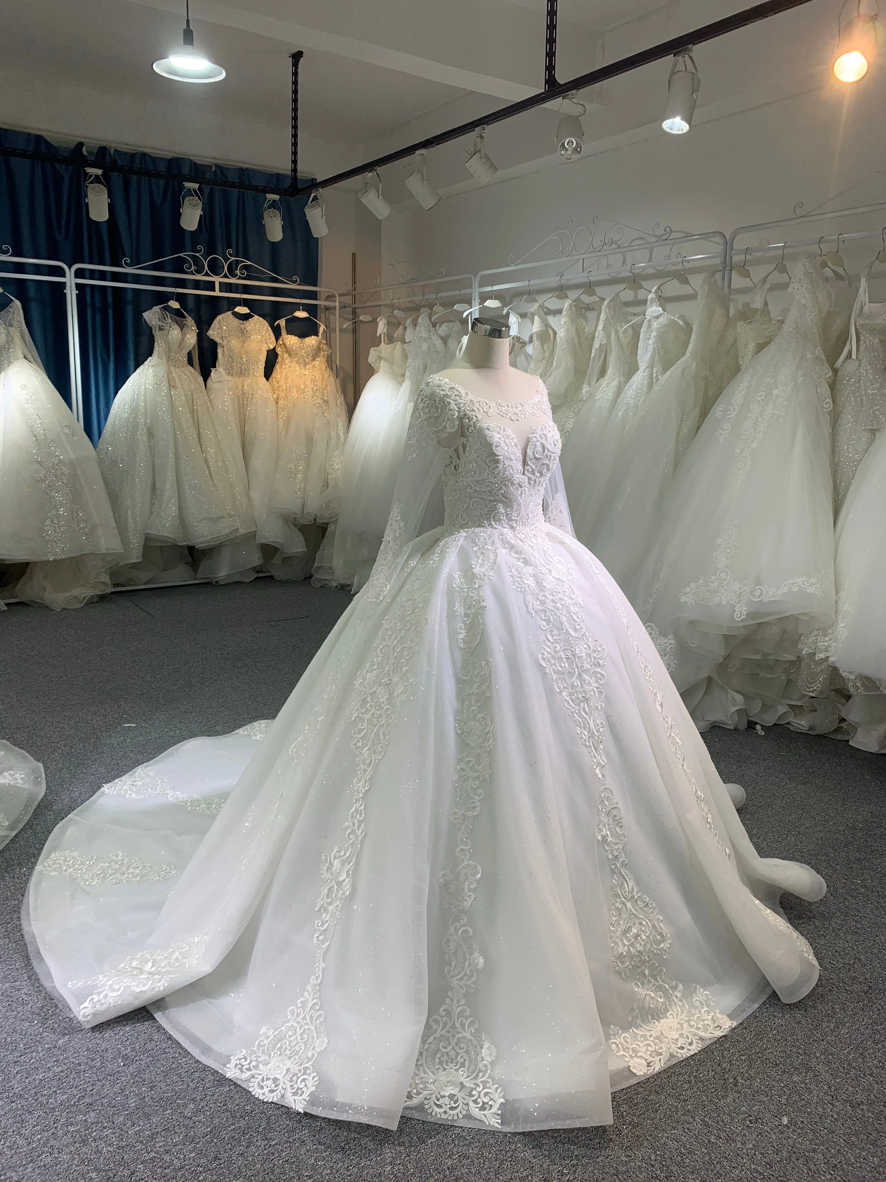 BYG lace beaded long sleeves wedding dress