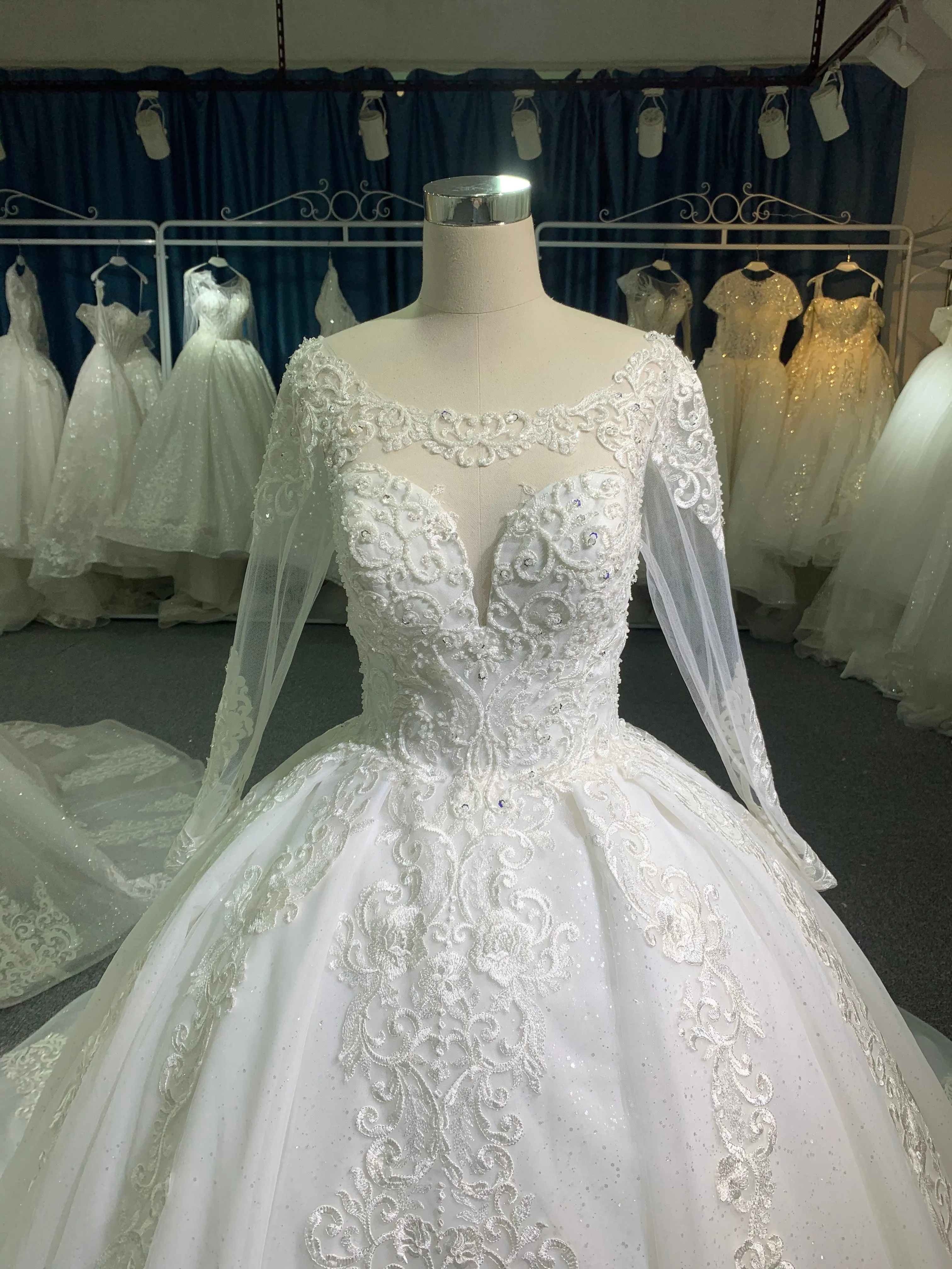 BYG lace beaded long sleeves wedding dress