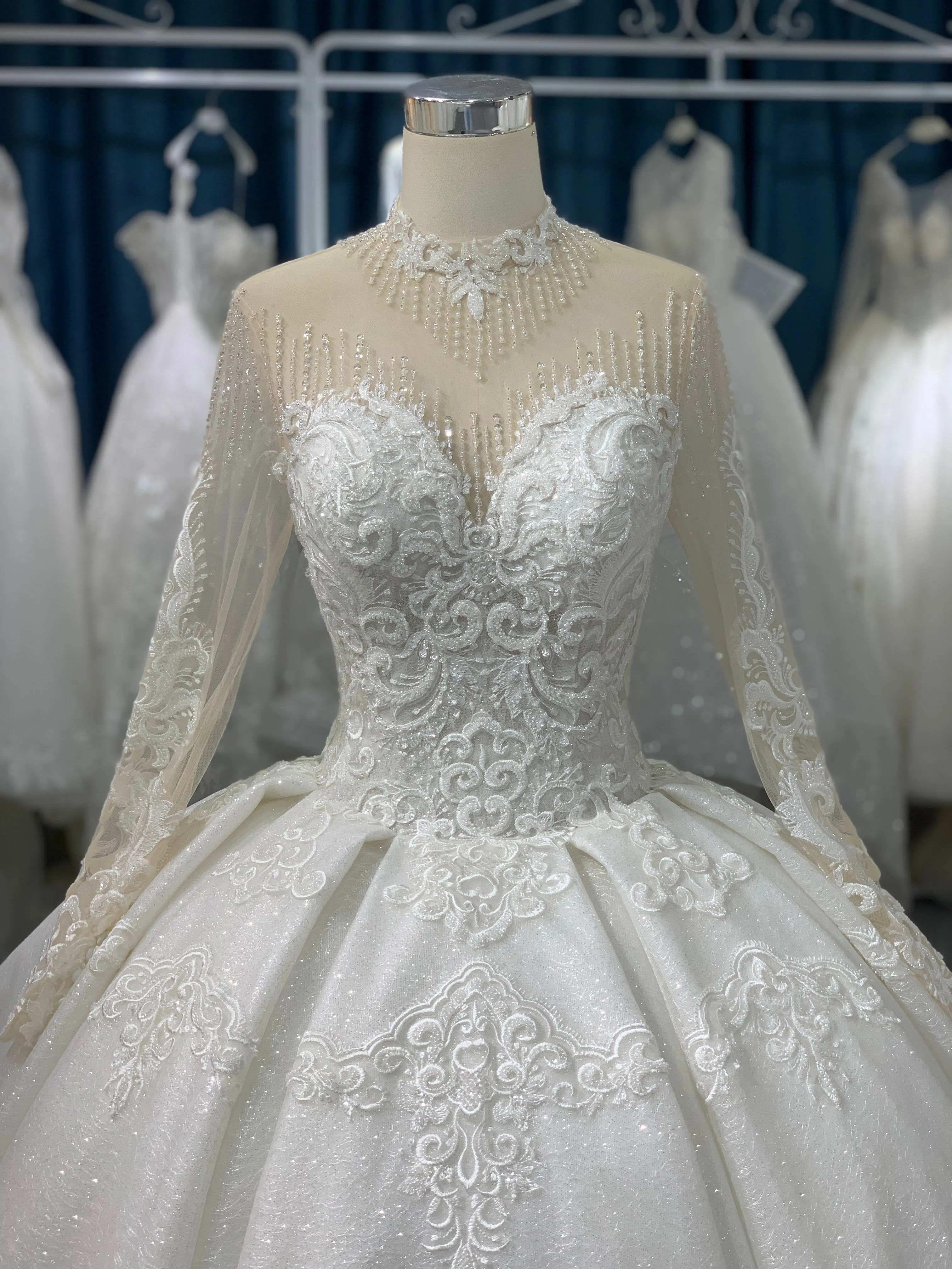 BYG long sleeves high neck beaded wedding dress