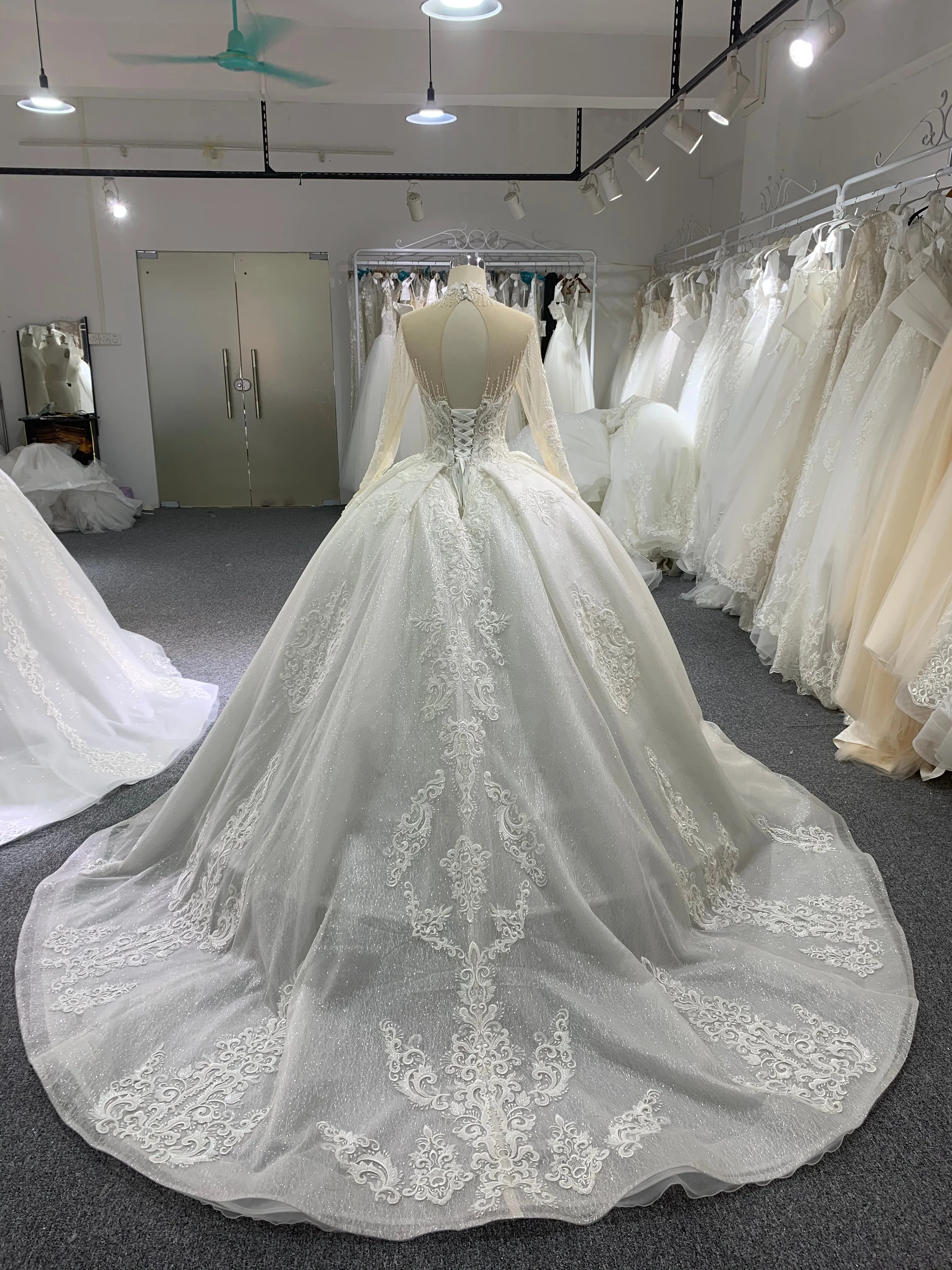 BYG long sleeves high neck beaded wedding dress