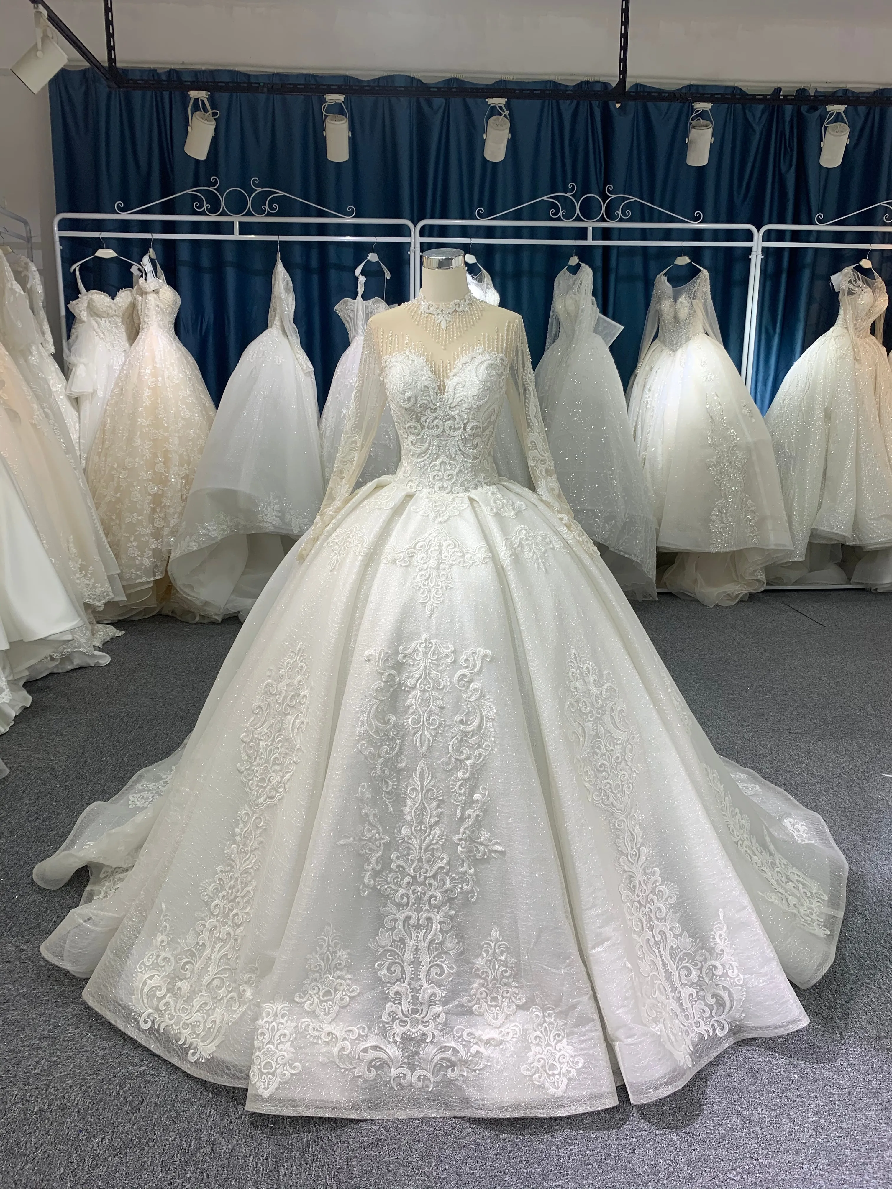 BYG long sleeves high neck beaded wedding dress