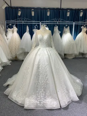 BYG long sleeves high neck beaded wedding dress