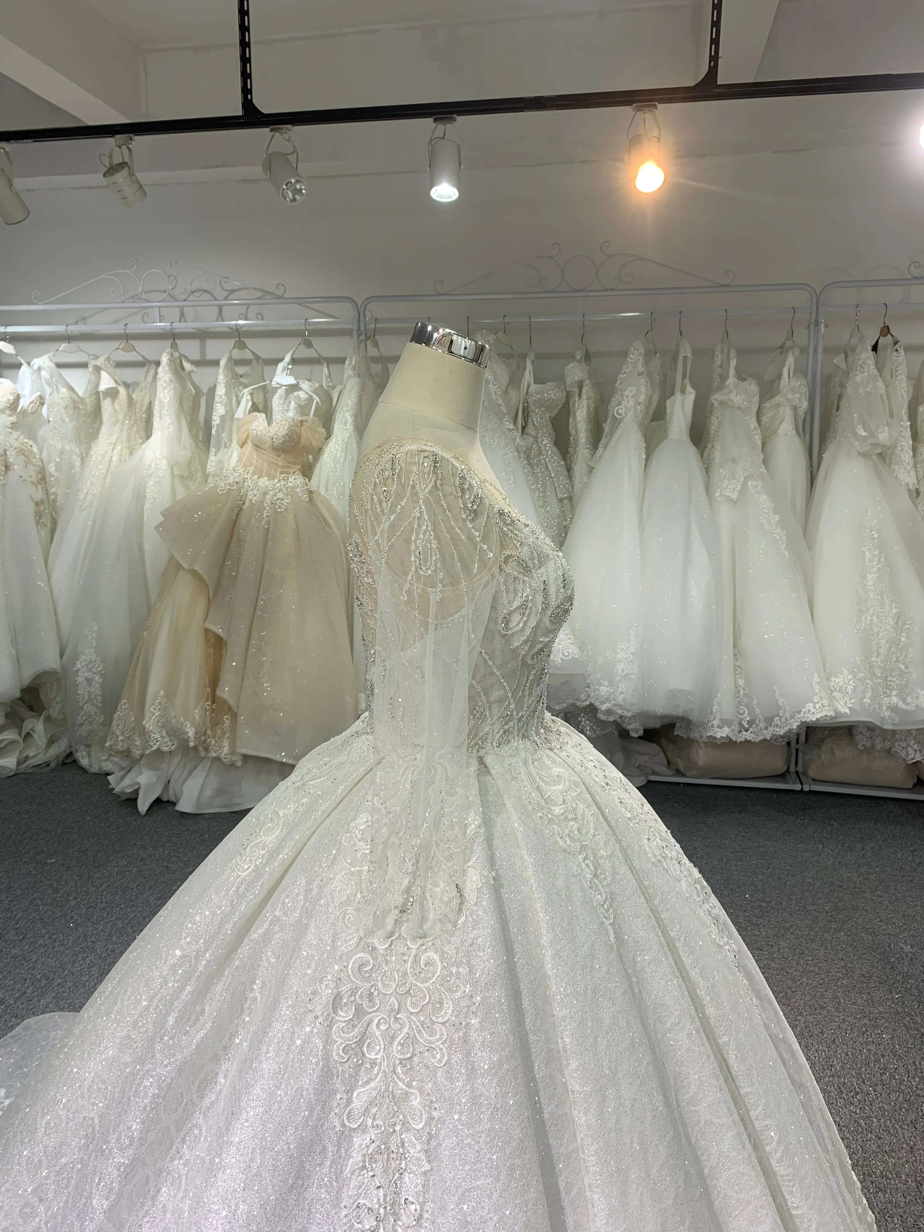 BYG luxury beaded button and lace up ball gown
