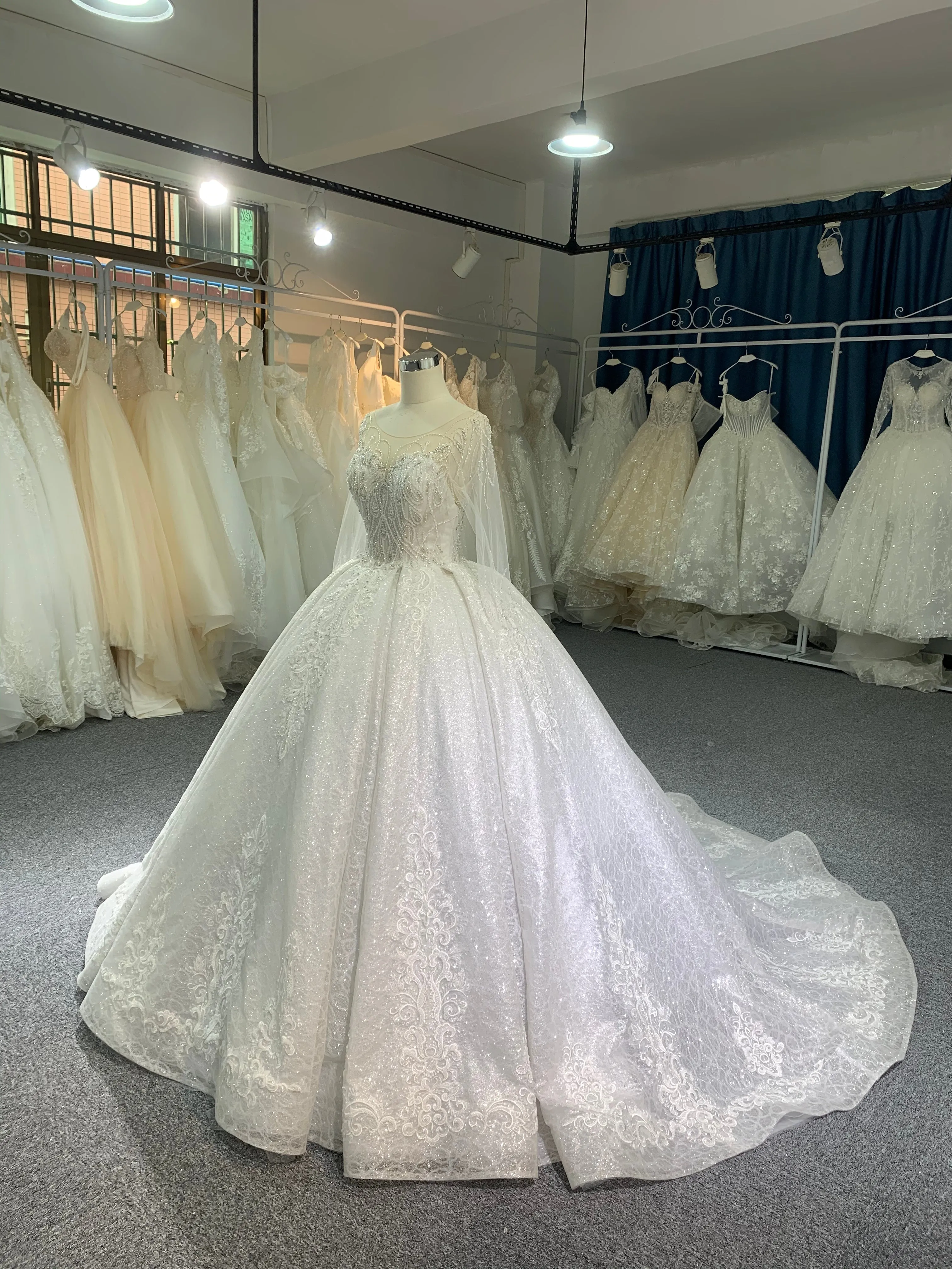 BYG luxury beaded button and lace up ball gown