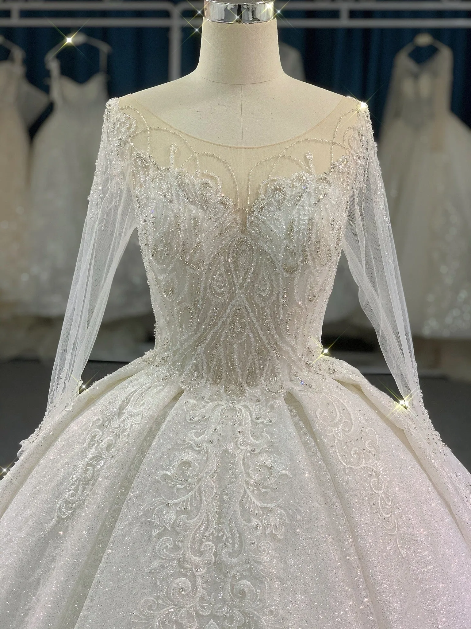 BYG luxury beaded button and lace up ball gown
