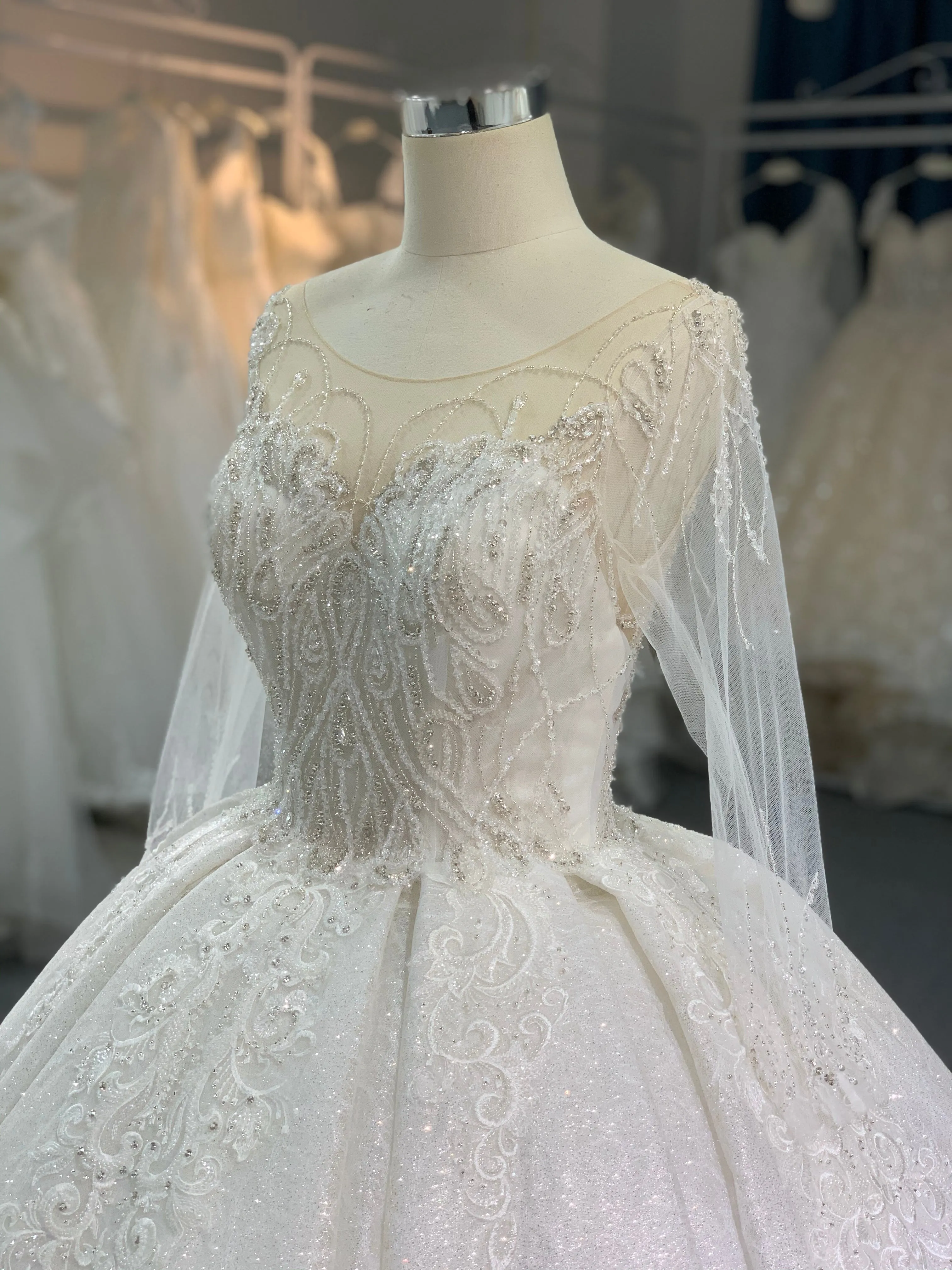 BYG luxury beaded button and lace up ball gown