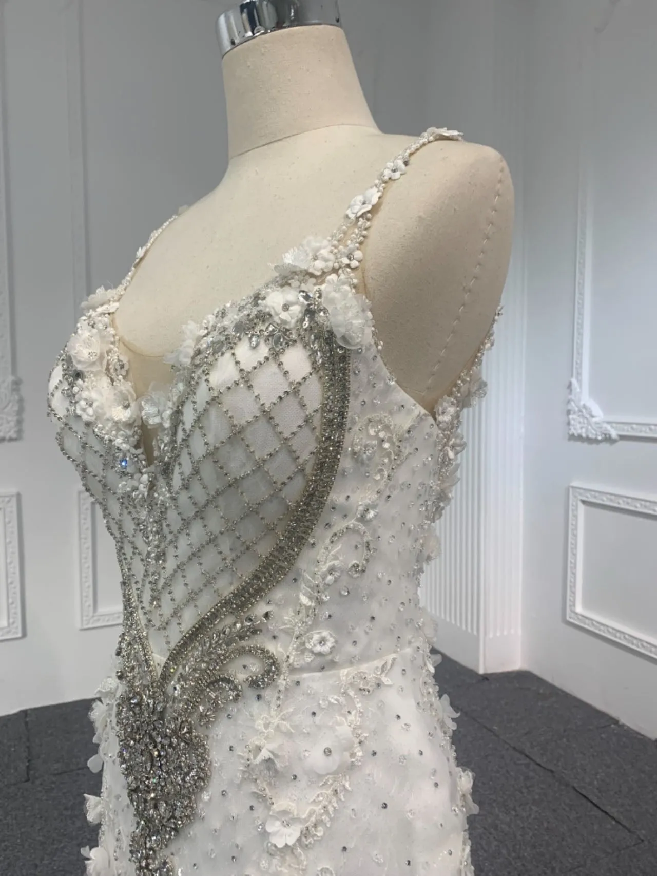 BYG23-35 Spaghetti straps backless luxury 3D flower Mermaid Dress   detachable tail