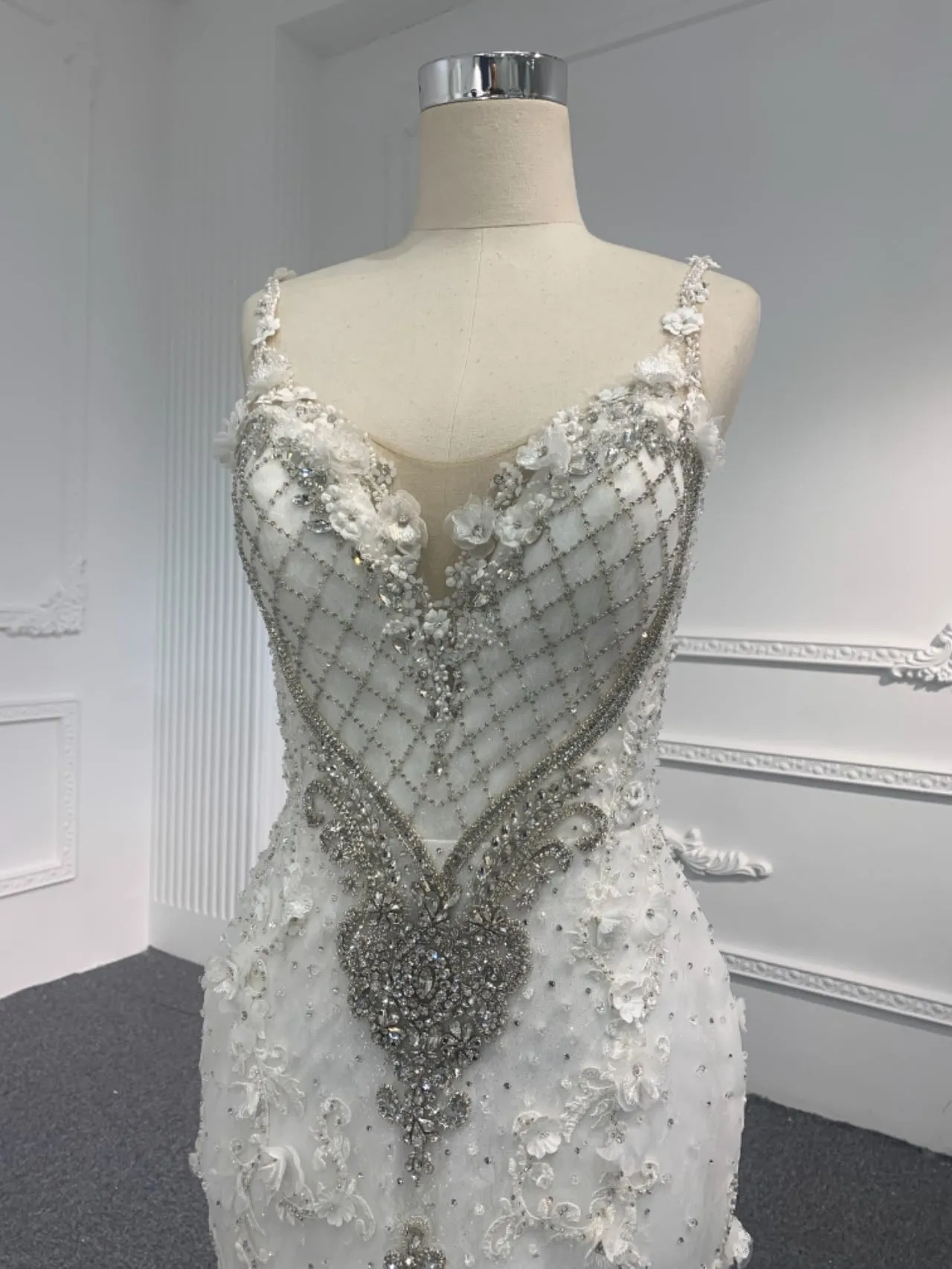 BYG23-35 Spaghetti straps backless luxury 3D flower Mermaid Dress   detachable tail