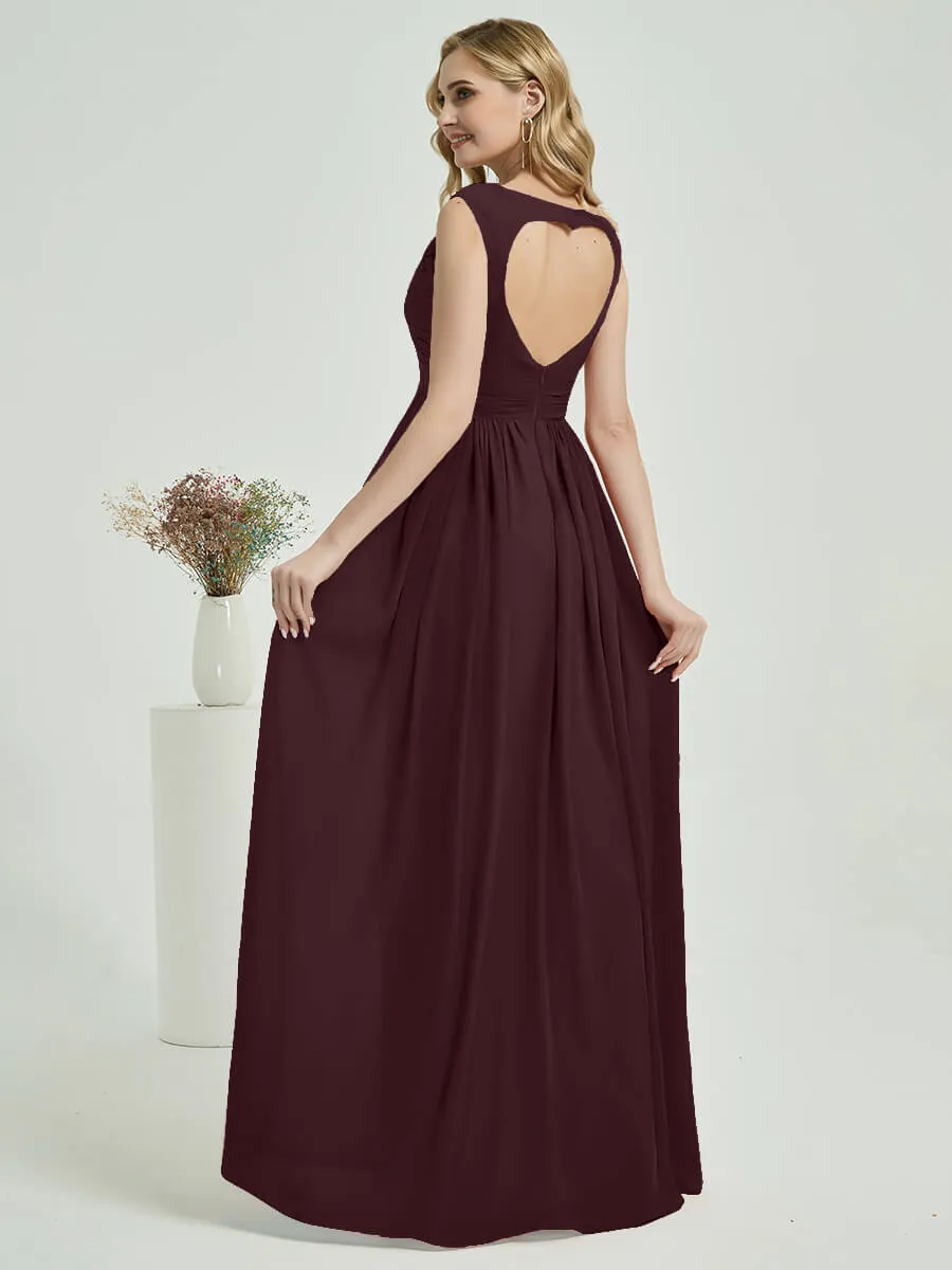 Cabernet Sweetheart Backless Chiffon Floor-Length Bridesmaid Dress