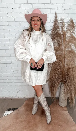 Cadillac Cream Mock Neck Mini Dress