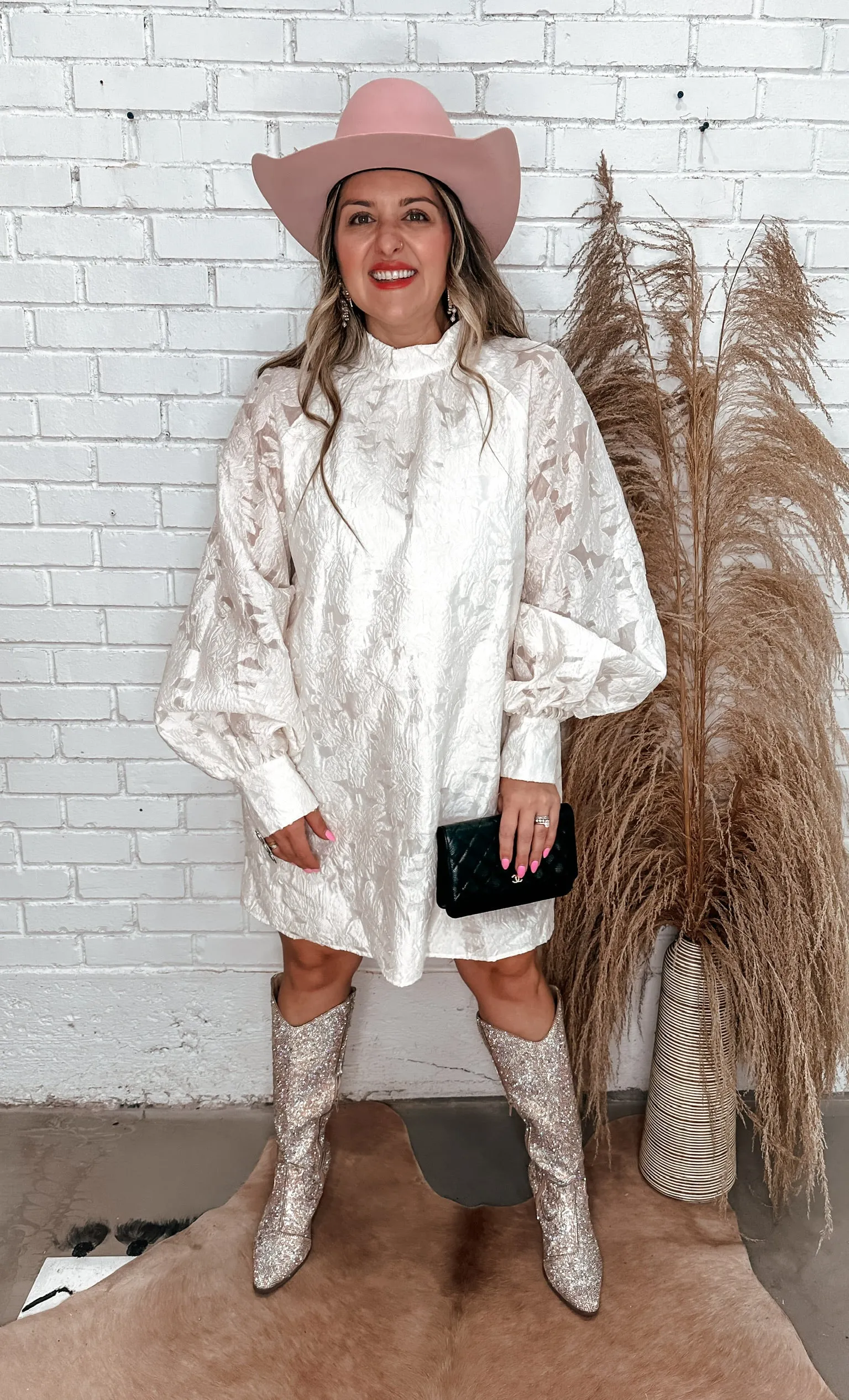 Cadillac Cream Mock Neck Mini Dress