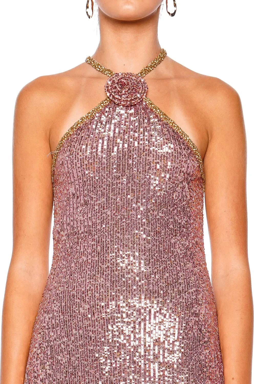 Cécile Rose Gold Sequin Halter Mini Dress