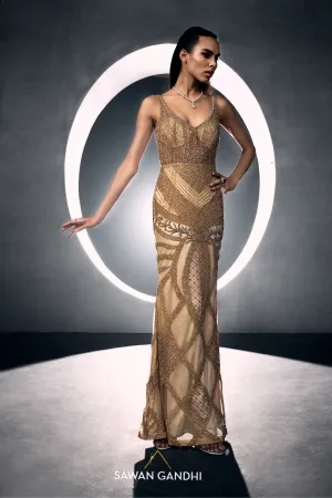 Champagne crystal work gown