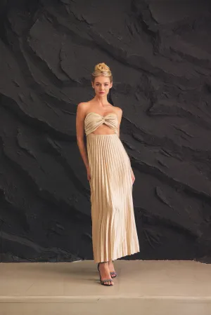 CHAMPAGNE PLEATED DRESS