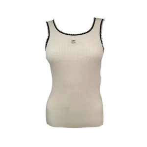 Chanel Off White Ribbed Logo Tank Top