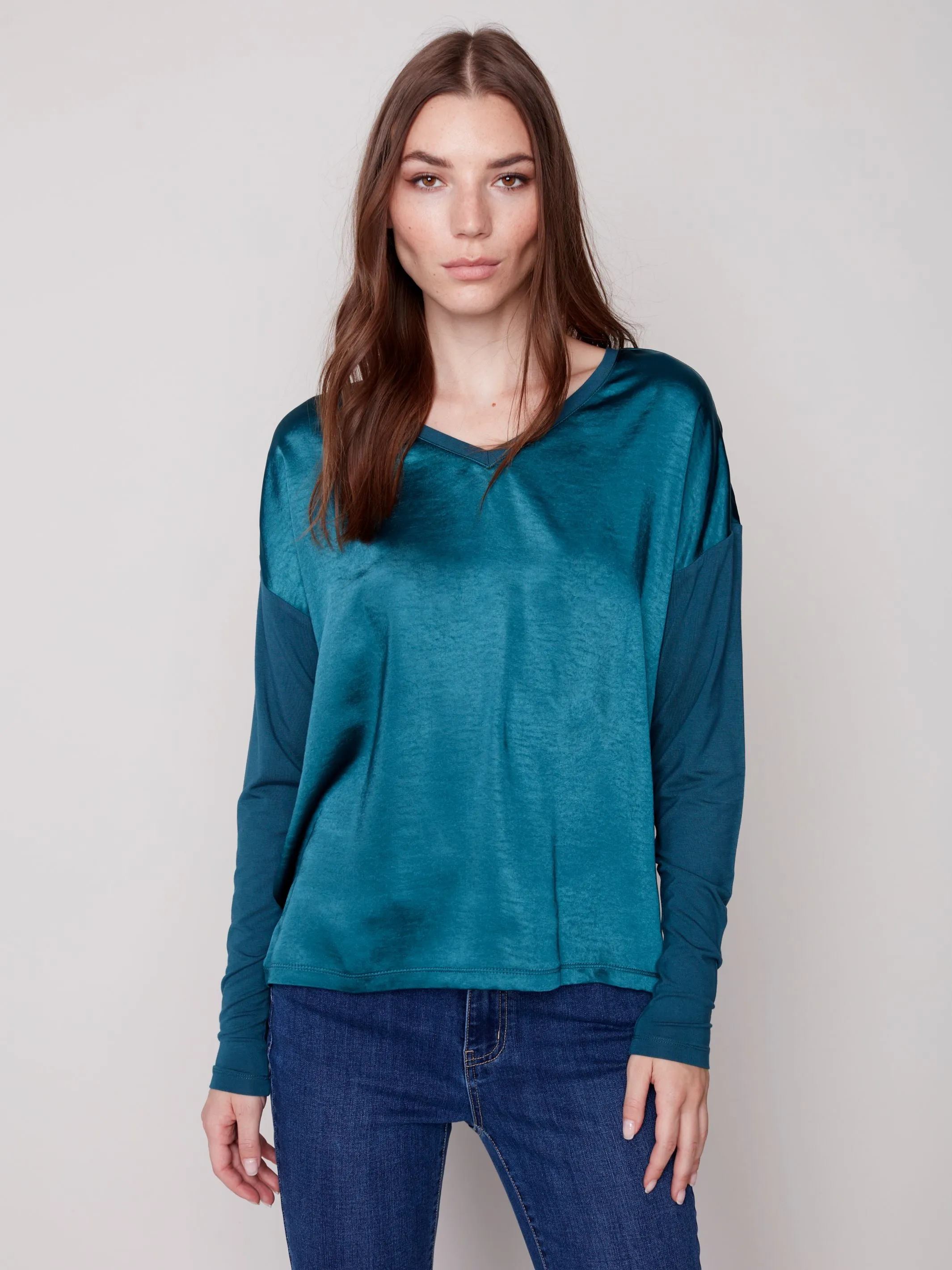 Charlie B. Emerald Satin Top