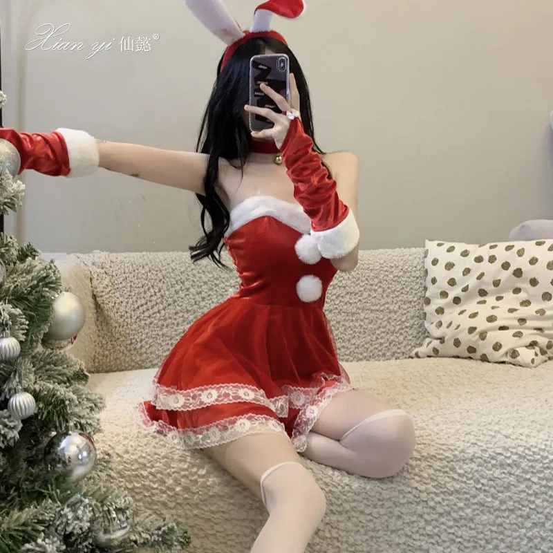 Christmas Puff Balls Lace Ruffle Dress
