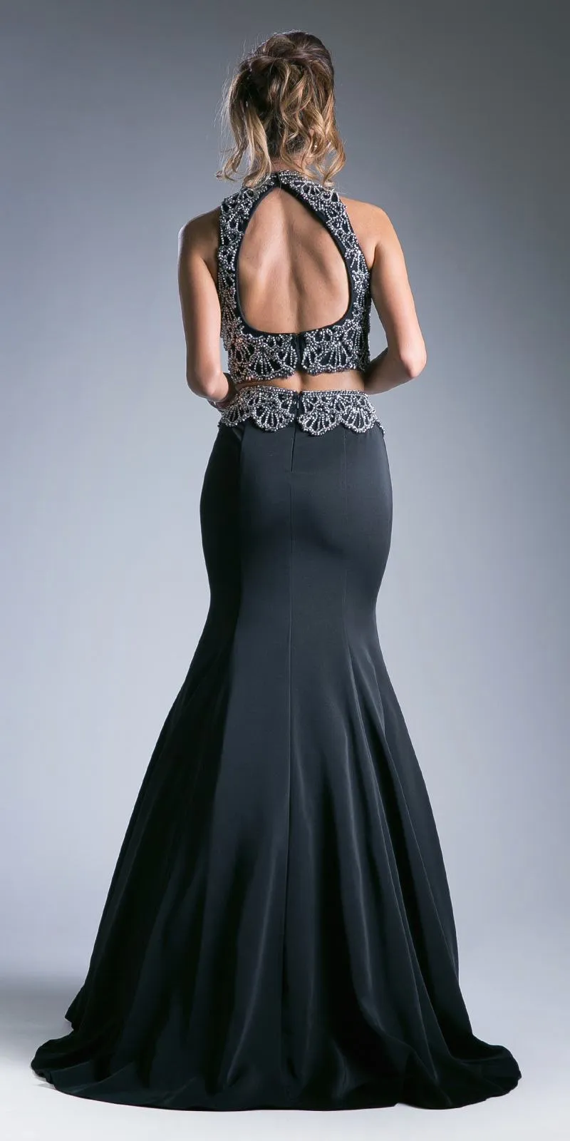 Cinderella Divine 11574 Two Piece Fitted Dress Halter Beaded Top Mermaid Skirt
