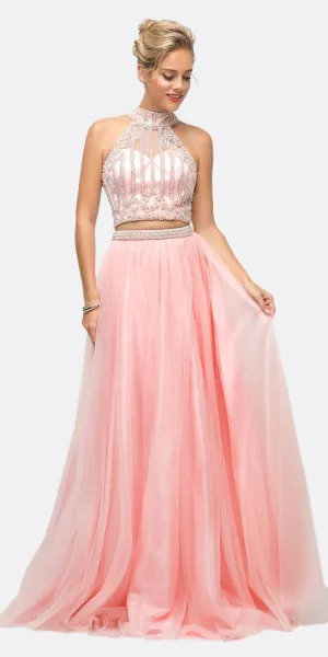 Cinderella Divine 8994 Beaded Bodice 2 Piece Halter Ball Gown Long