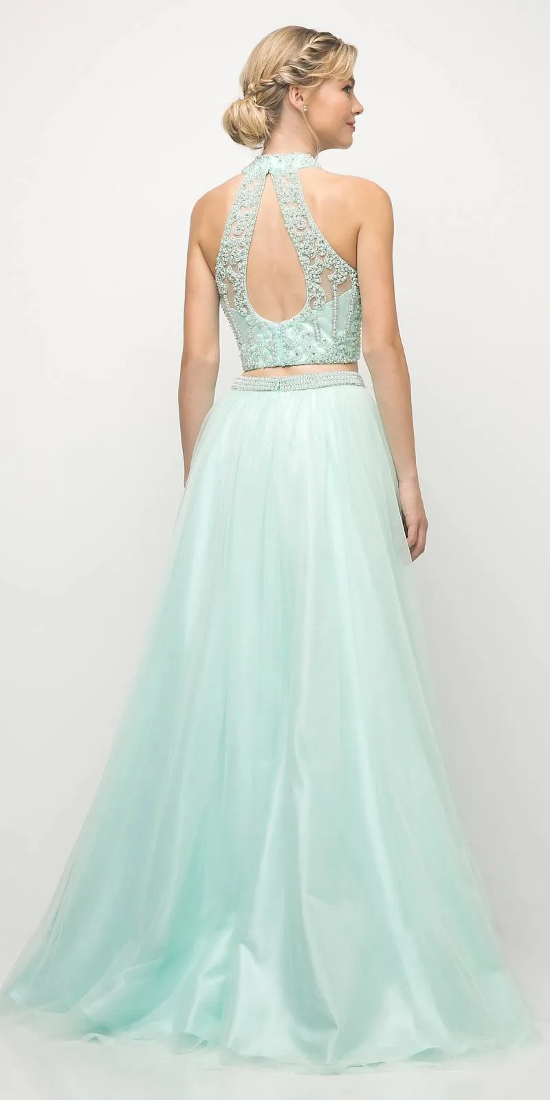 Cinderella Divine 8994 Beaded Bodice 2 Piece Halter Ball Gown Long