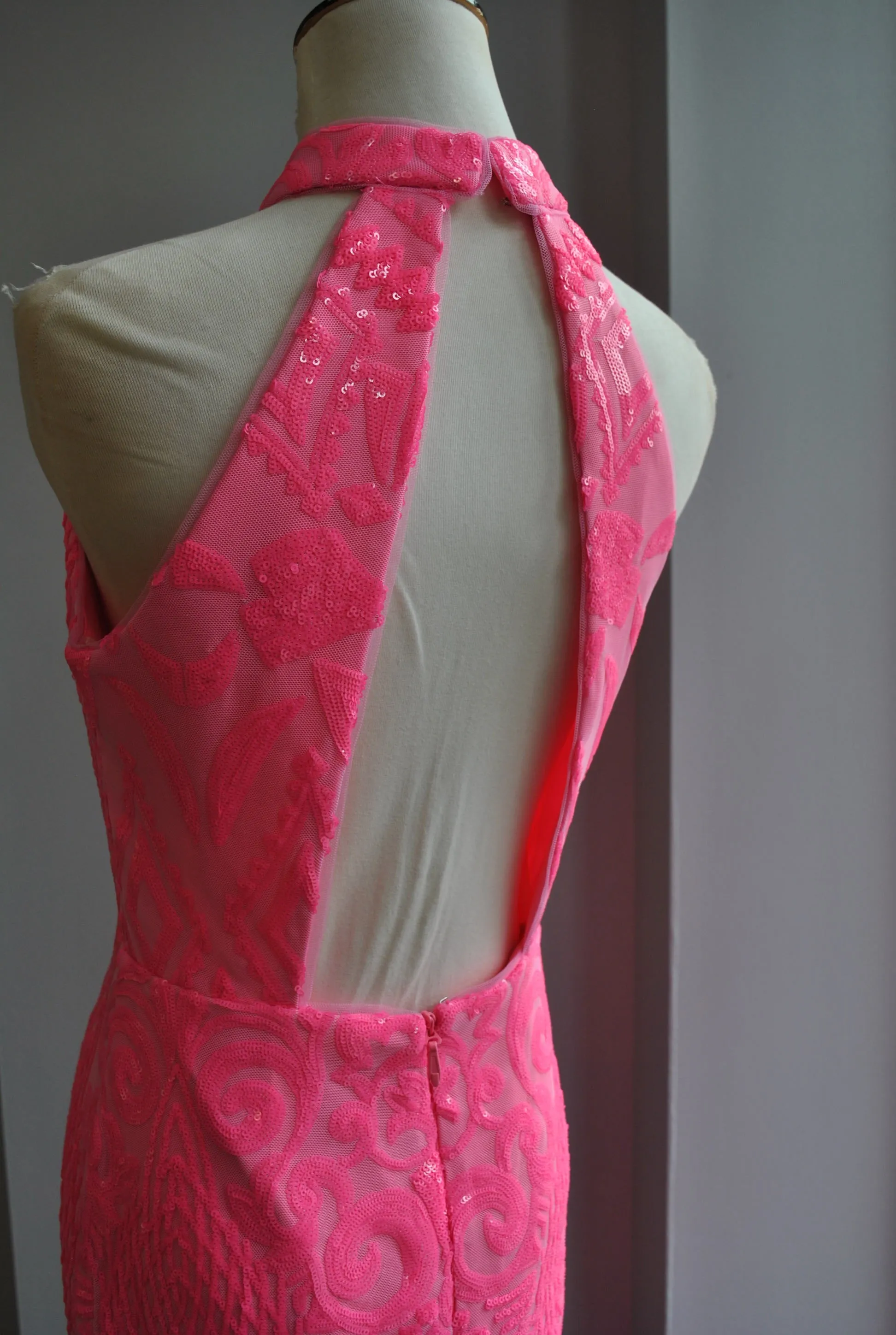 CLEARANCE - HOT PINK SEQUIN LONG EVENING GOWN