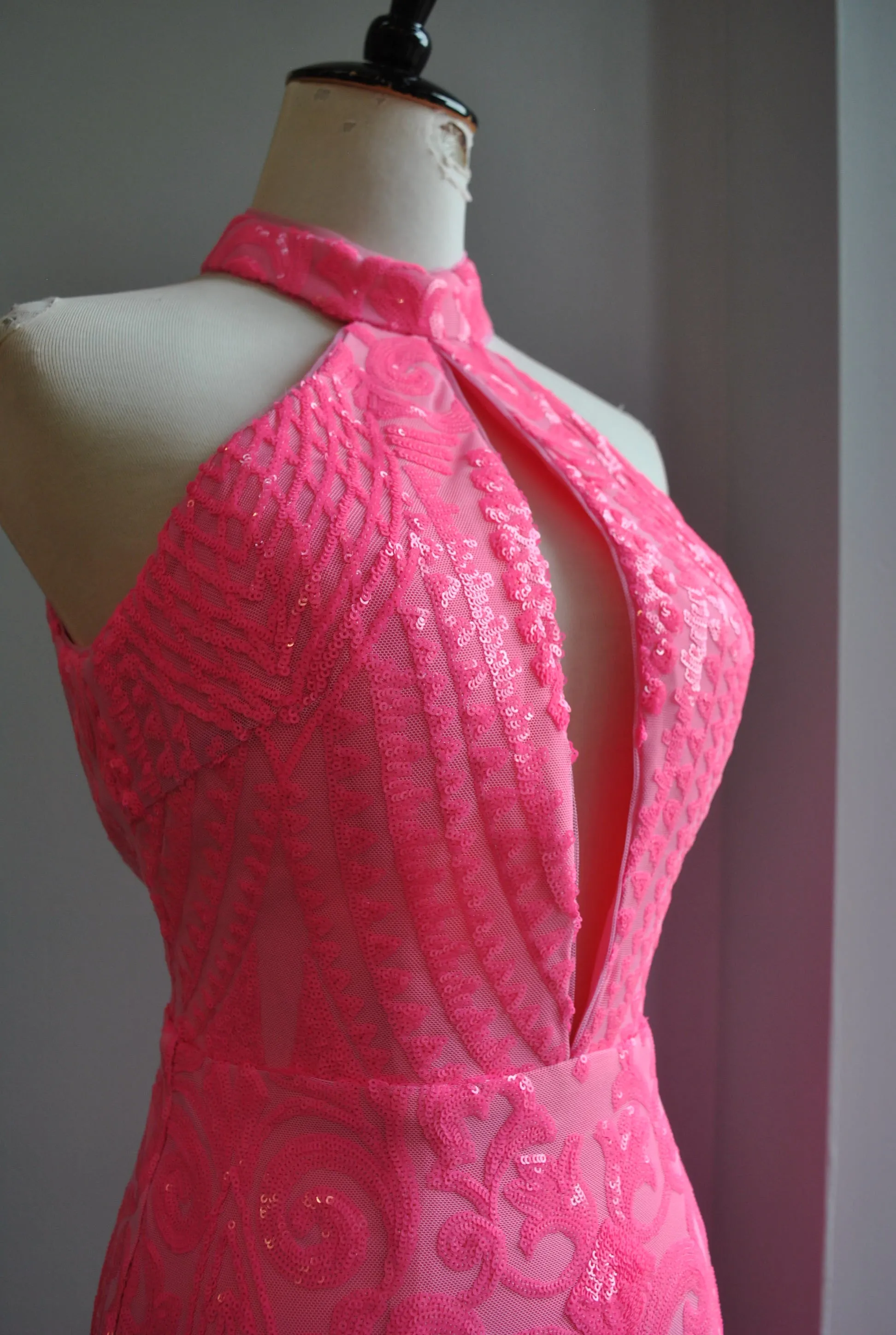 CLEARANCE - HOT PINK SEQUIN LONG EVENING GOWN