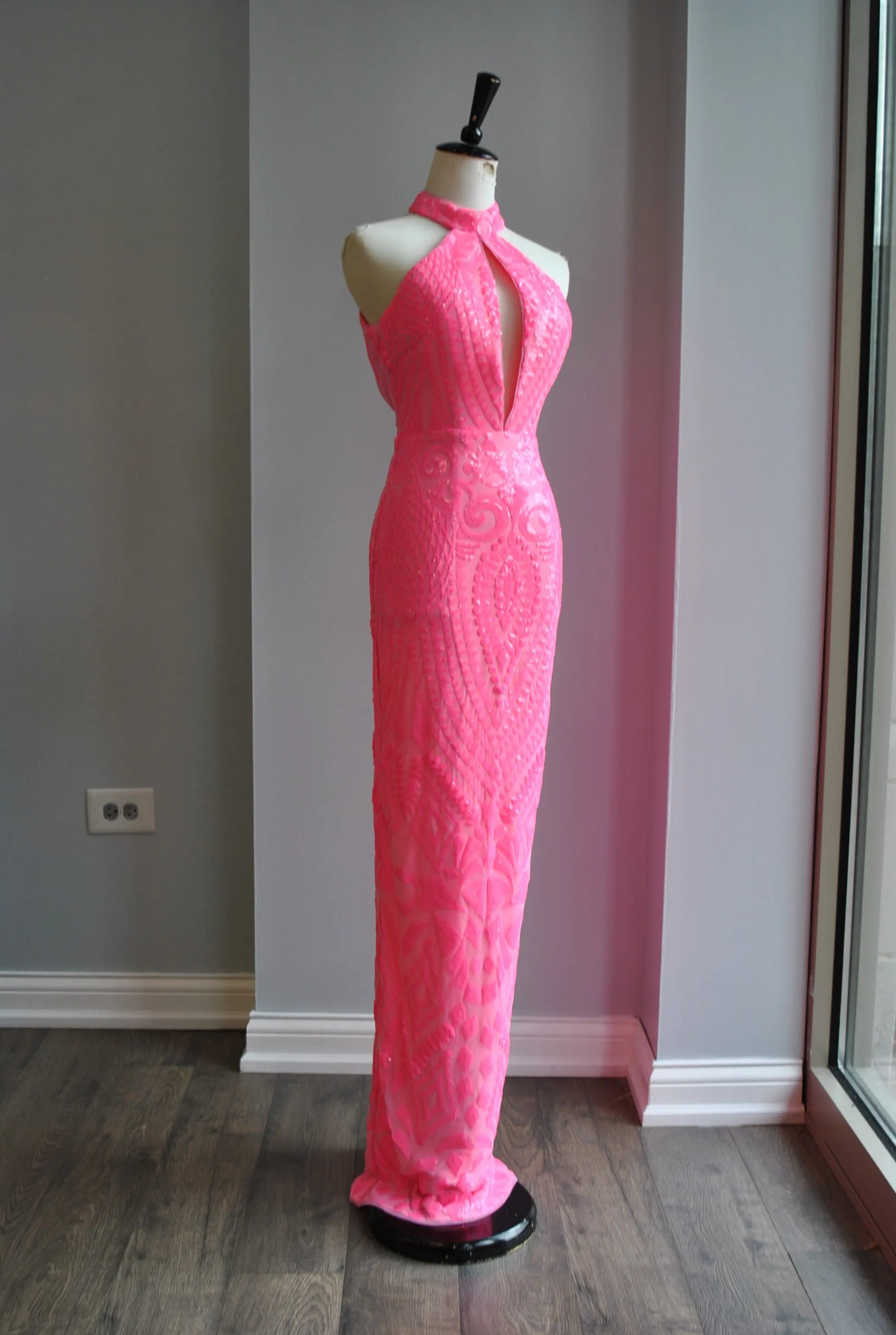 CLEARANCE - HOT PINK SEQUIN LONG EVENING GOWN