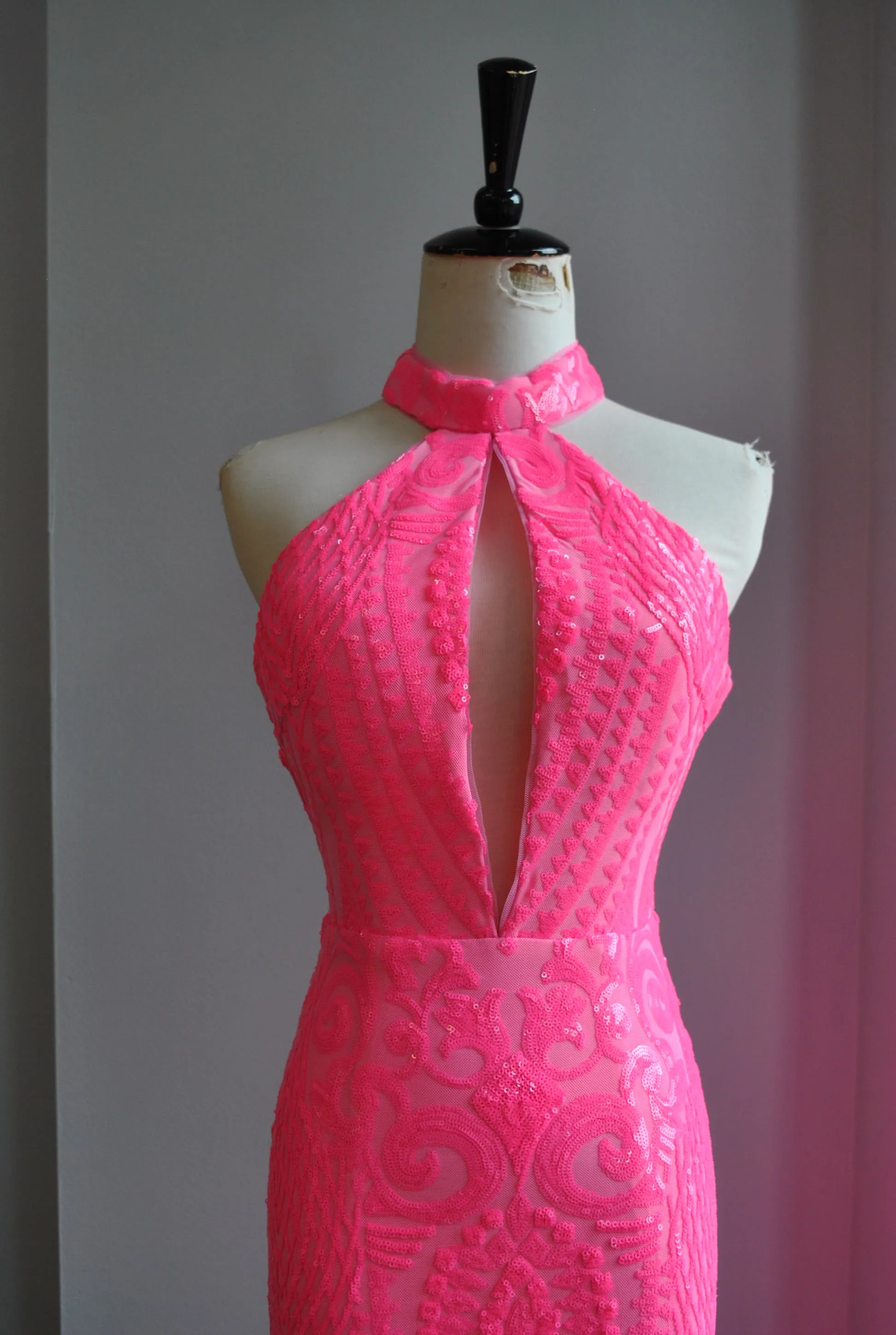 CLEARANCE - HOT PINK SEQUIN LONG EVENING GOWN
