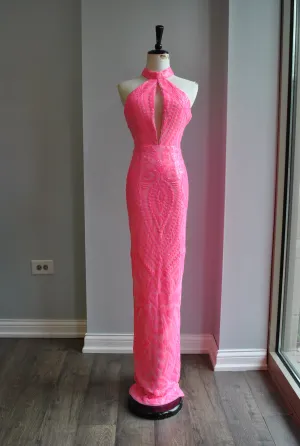 CLEARANCE - HOT PINK SEQUIN LONG EVENING GOWN