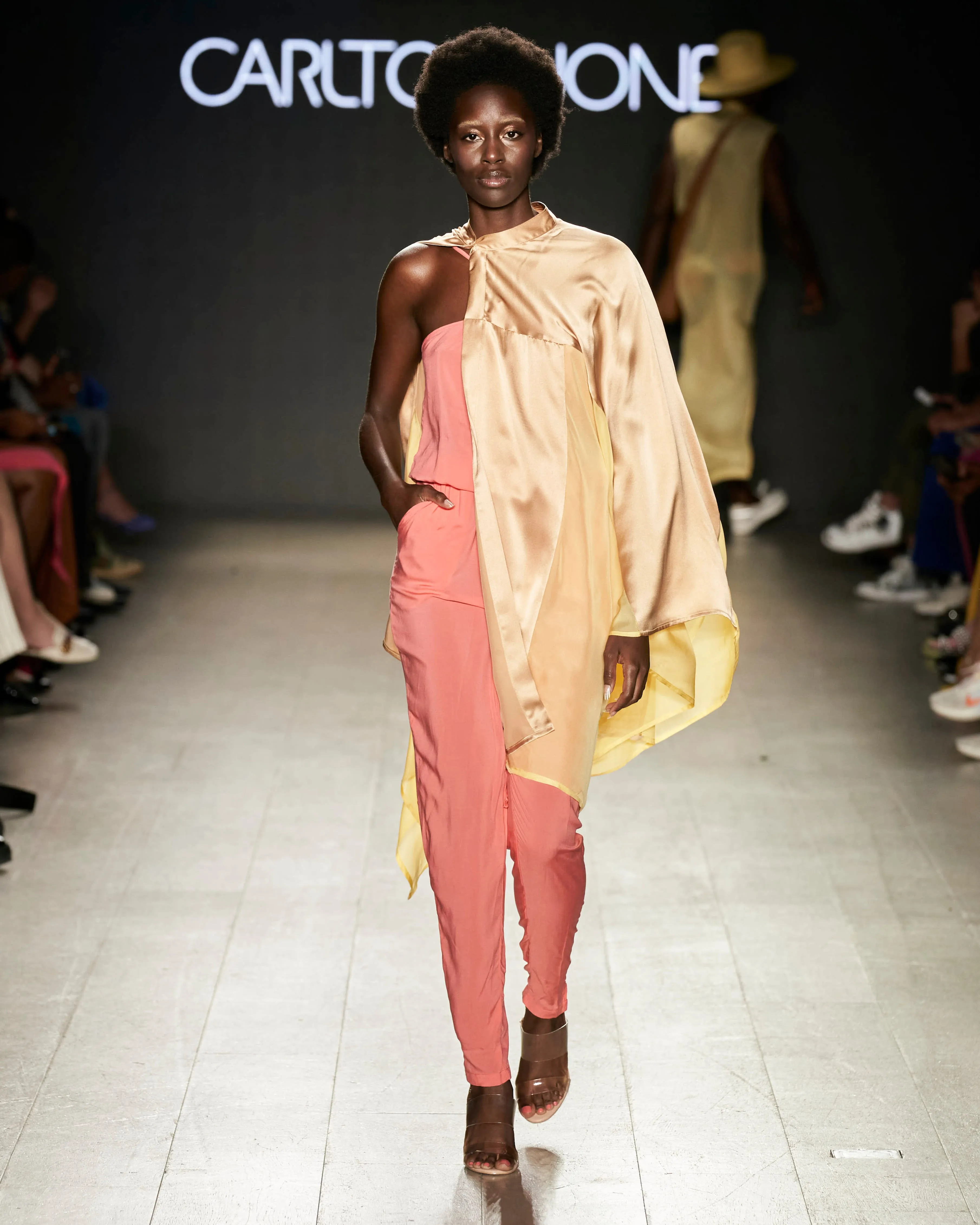 Color-blocked Silk Poncho