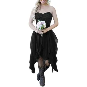 Country High Low Chiffon Lace Beach Wedding Guest Bridesmaid Dress