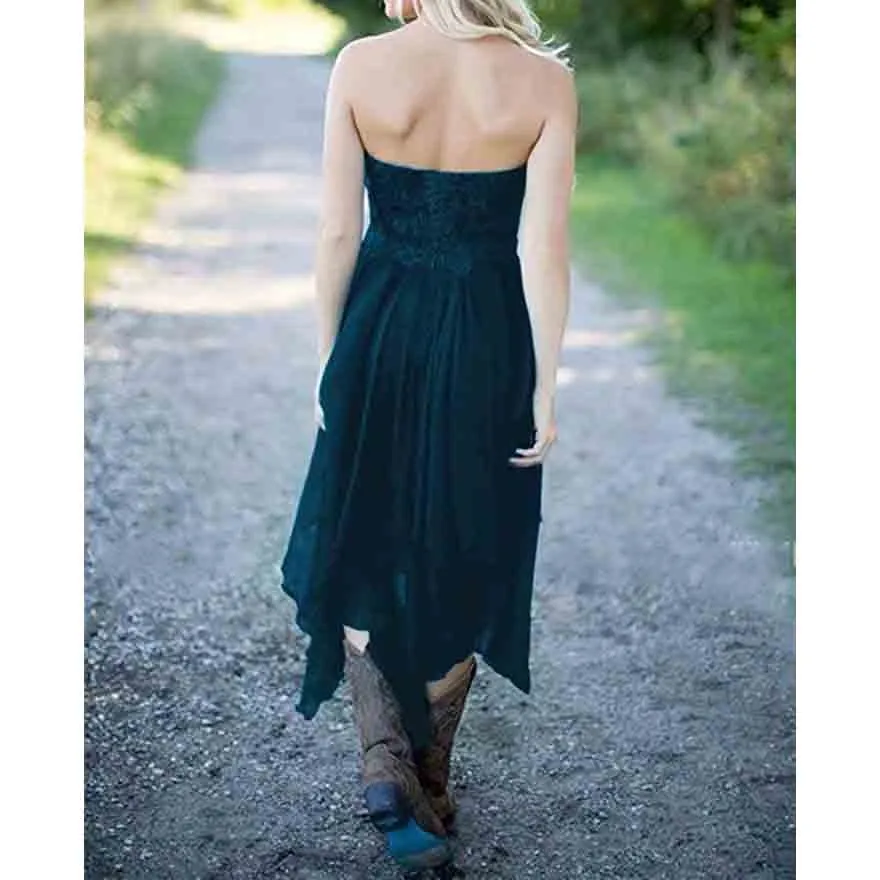 Country High Low Chiffon Lace Beach Wedding Guest Bridesmaid Dress