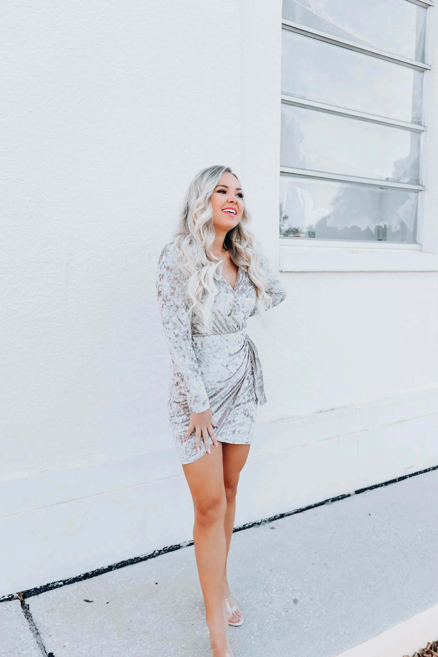 Crushing It Velvet Dress - Taupe