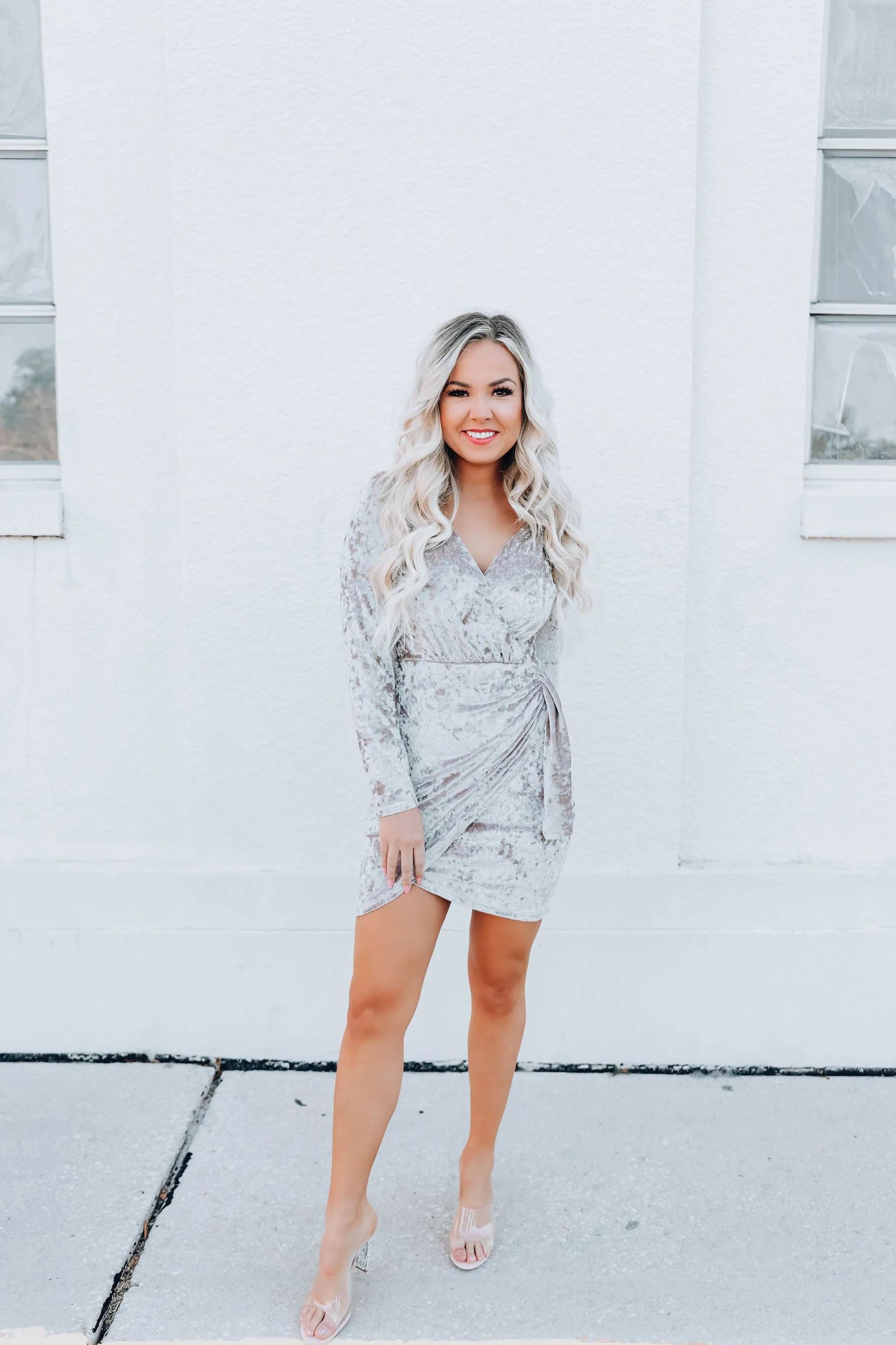 Crushing It Velvet Dress - Taupe