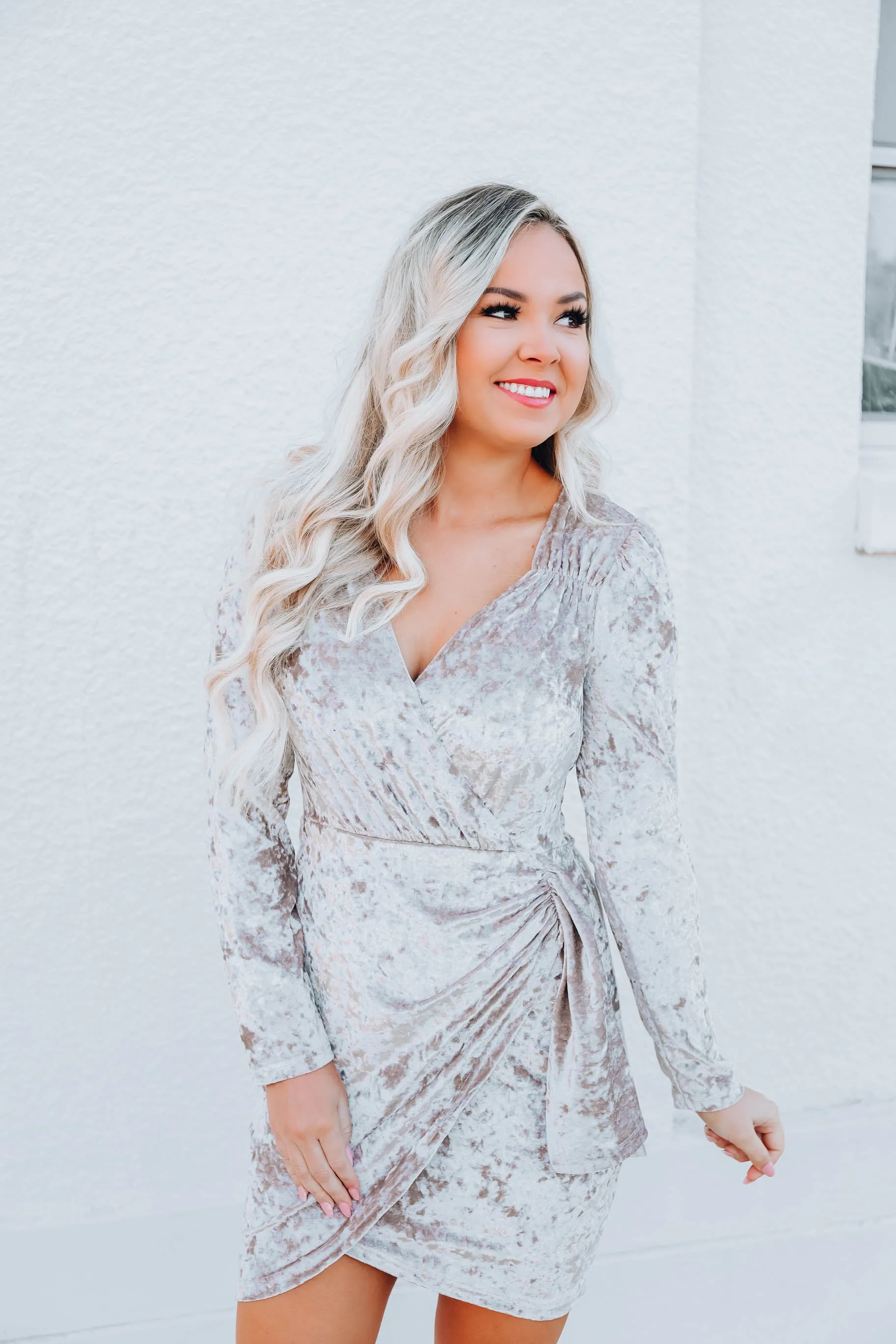 Crushing It Velvet Dress - Taupe