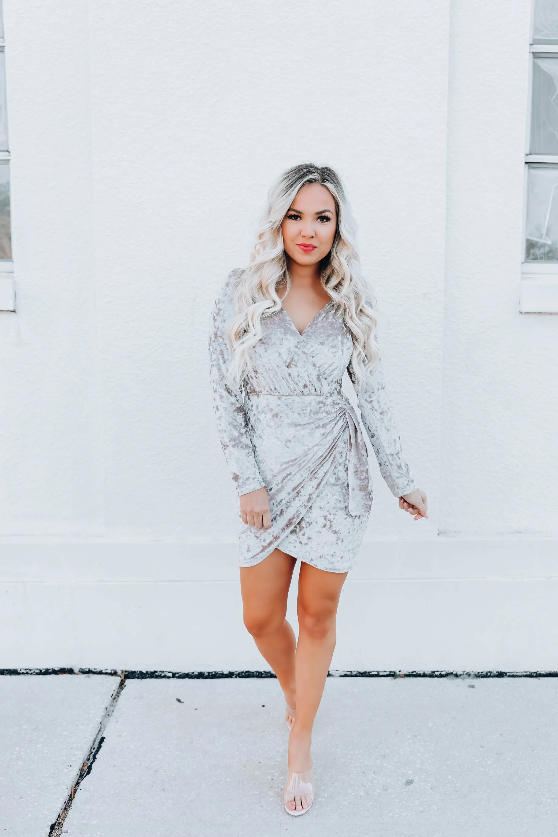 Crushing It Velvet Dress - Taupe