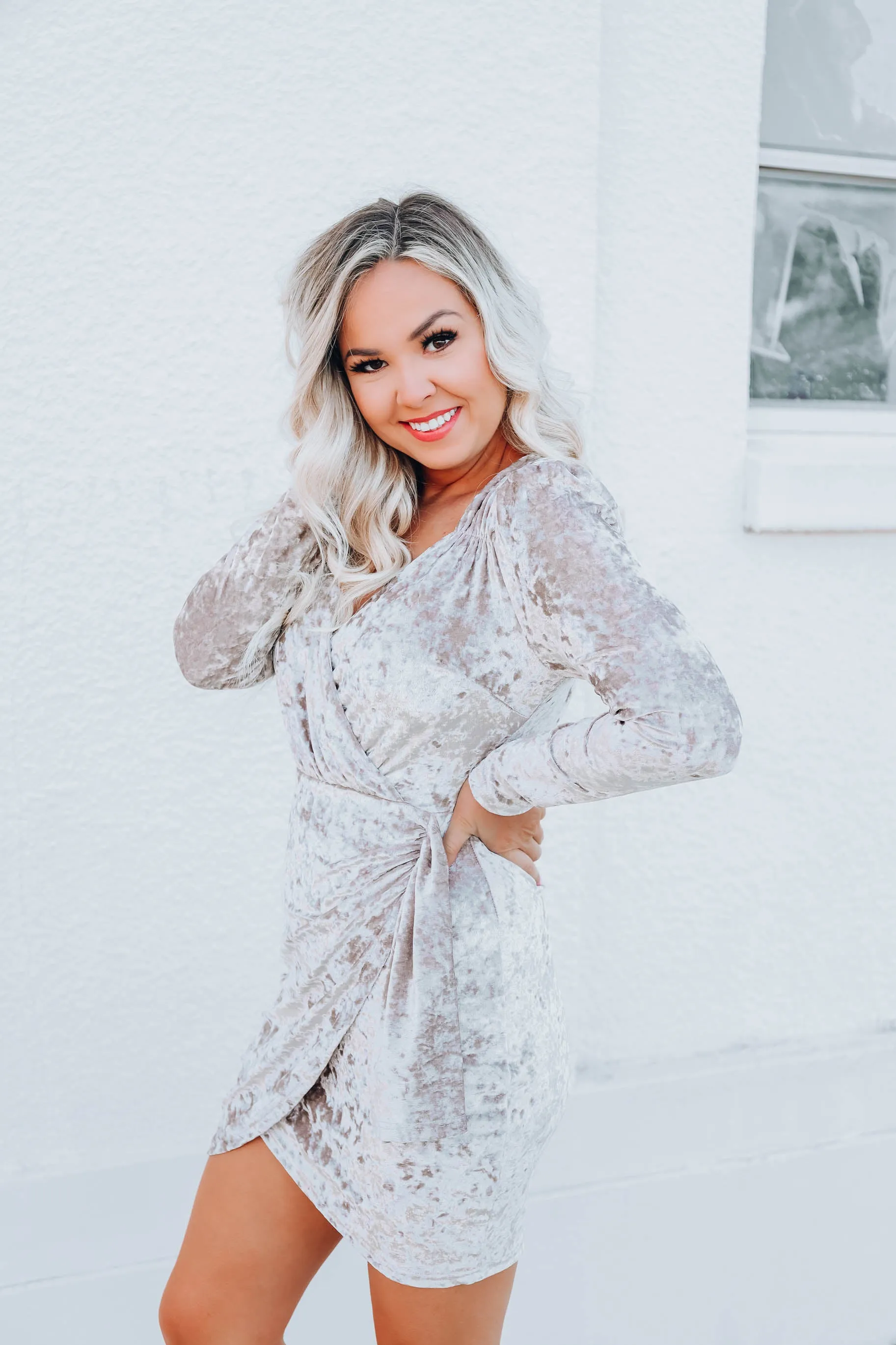 Crushing It Velvet Dress - Taupe