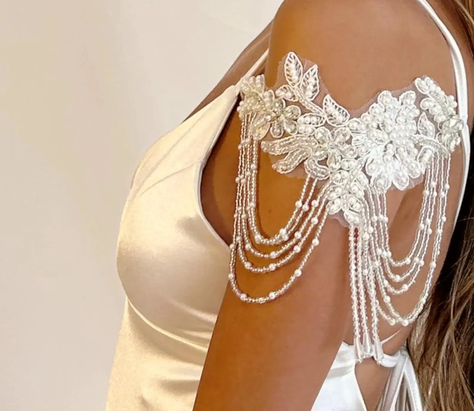 Crystal & Pearl Beaded Lace Epaulettes