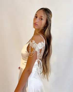 Crystal & Pearl Beaded Lace Epaulettes