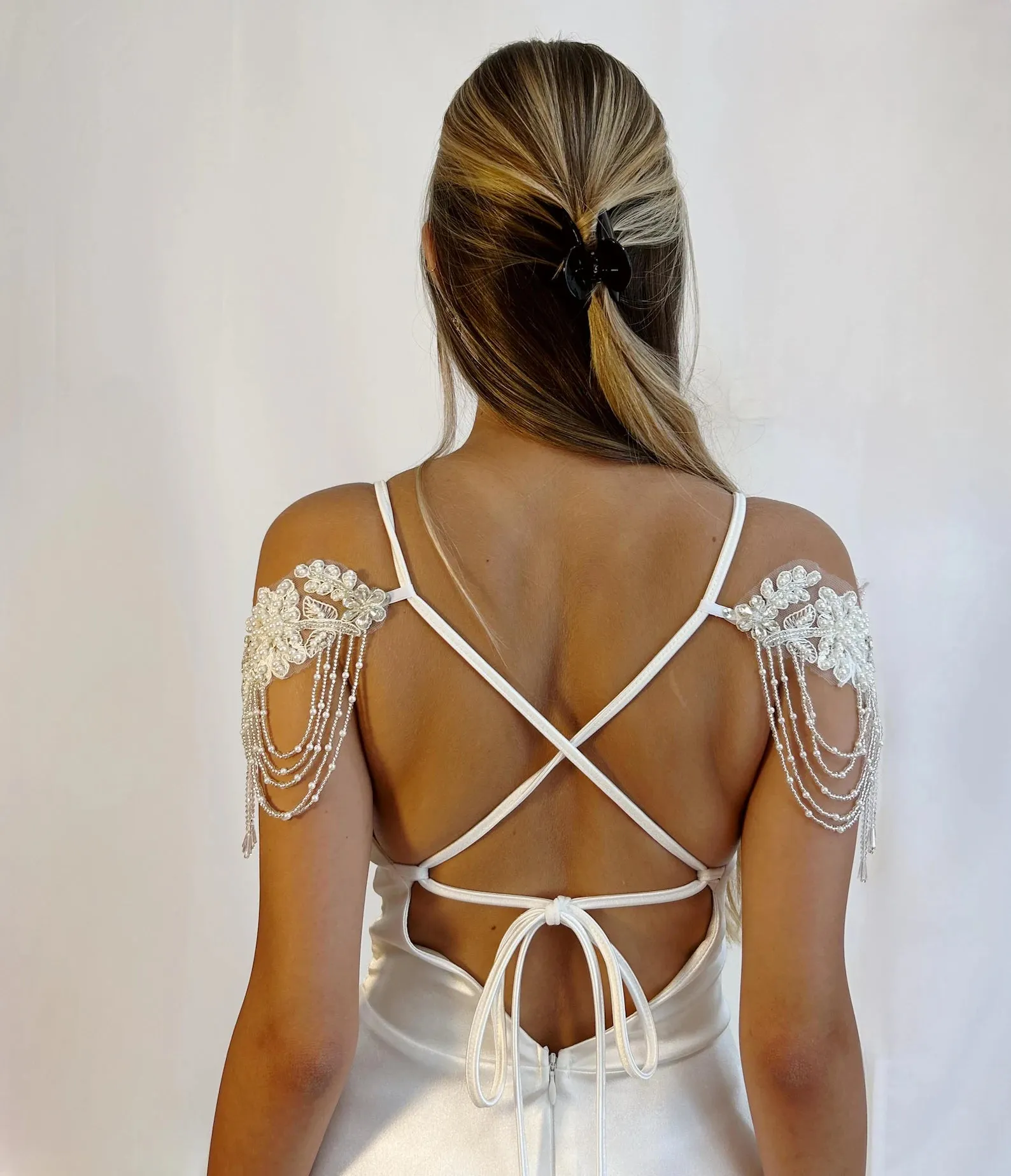 Crystal & Pearl Beaded Lace Epaulettes